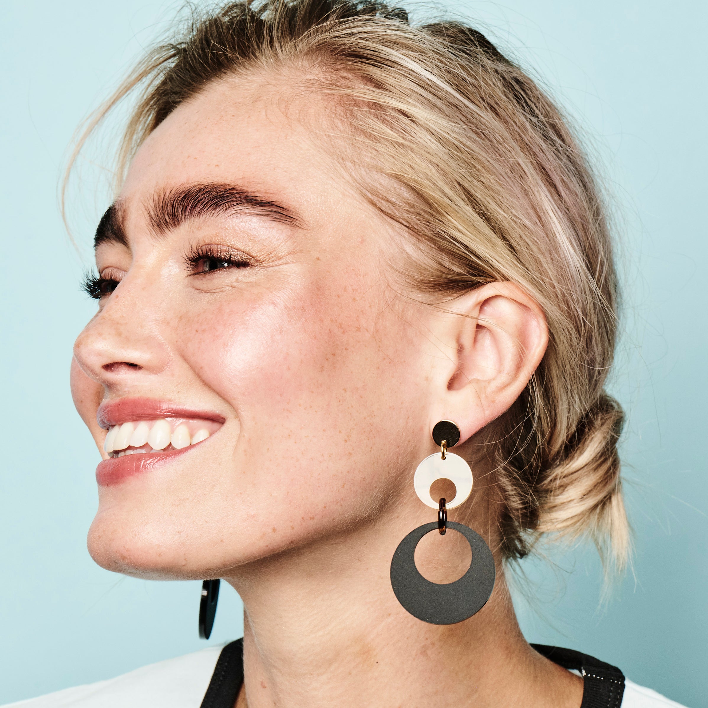 Swinging Circle Drop Earrings - Black & White Tortoiseshell