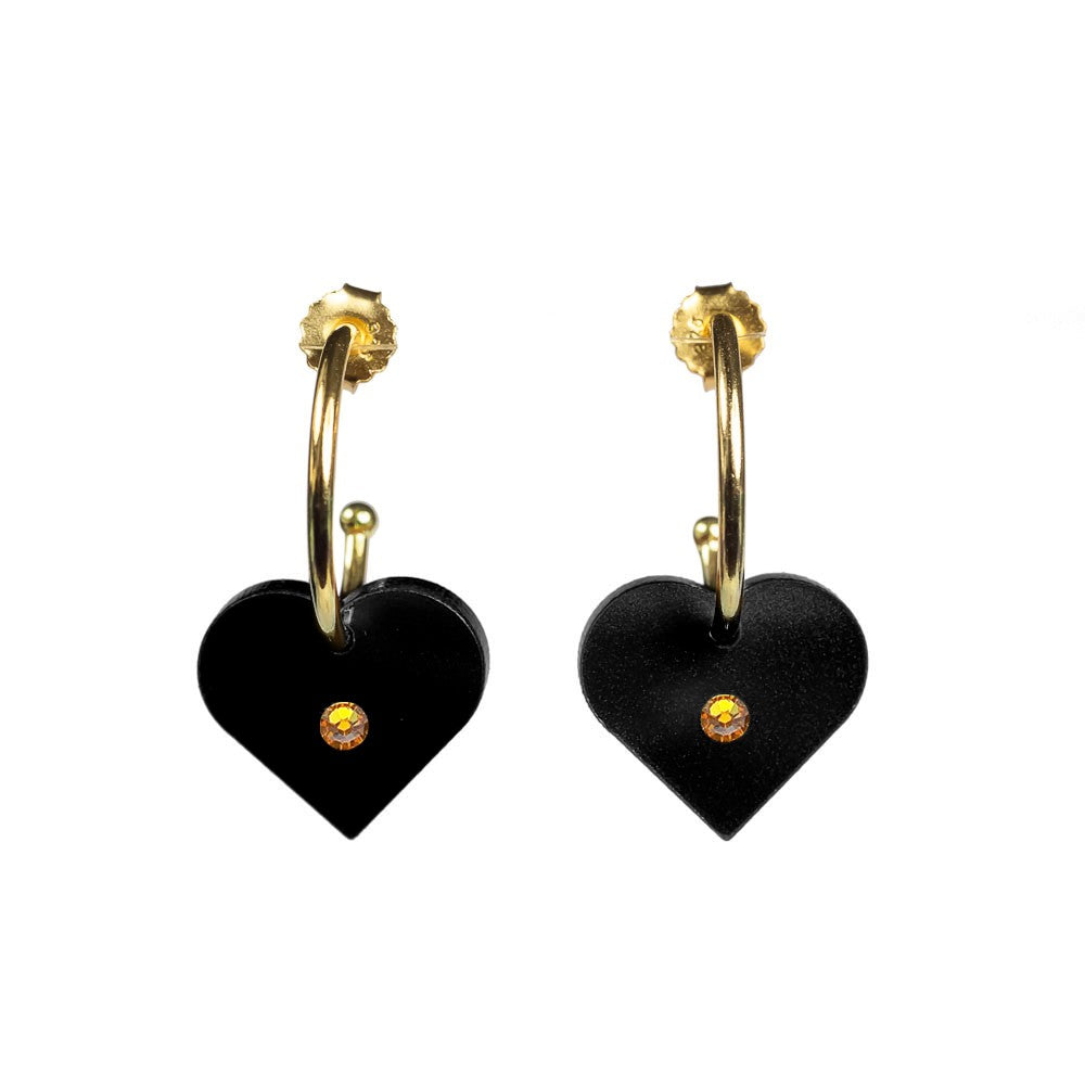 Charming Hearts Hoop Earrings - Black