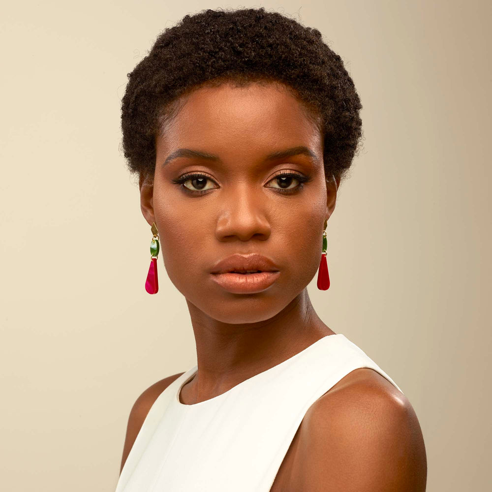 Chandelier Drop Earrings - Jade & Cerise