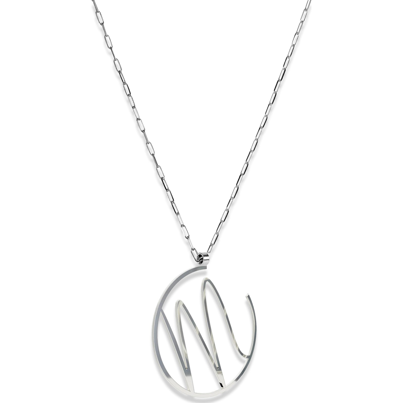 Alphabet Hoop Pendant Necklace (Large) - Silver