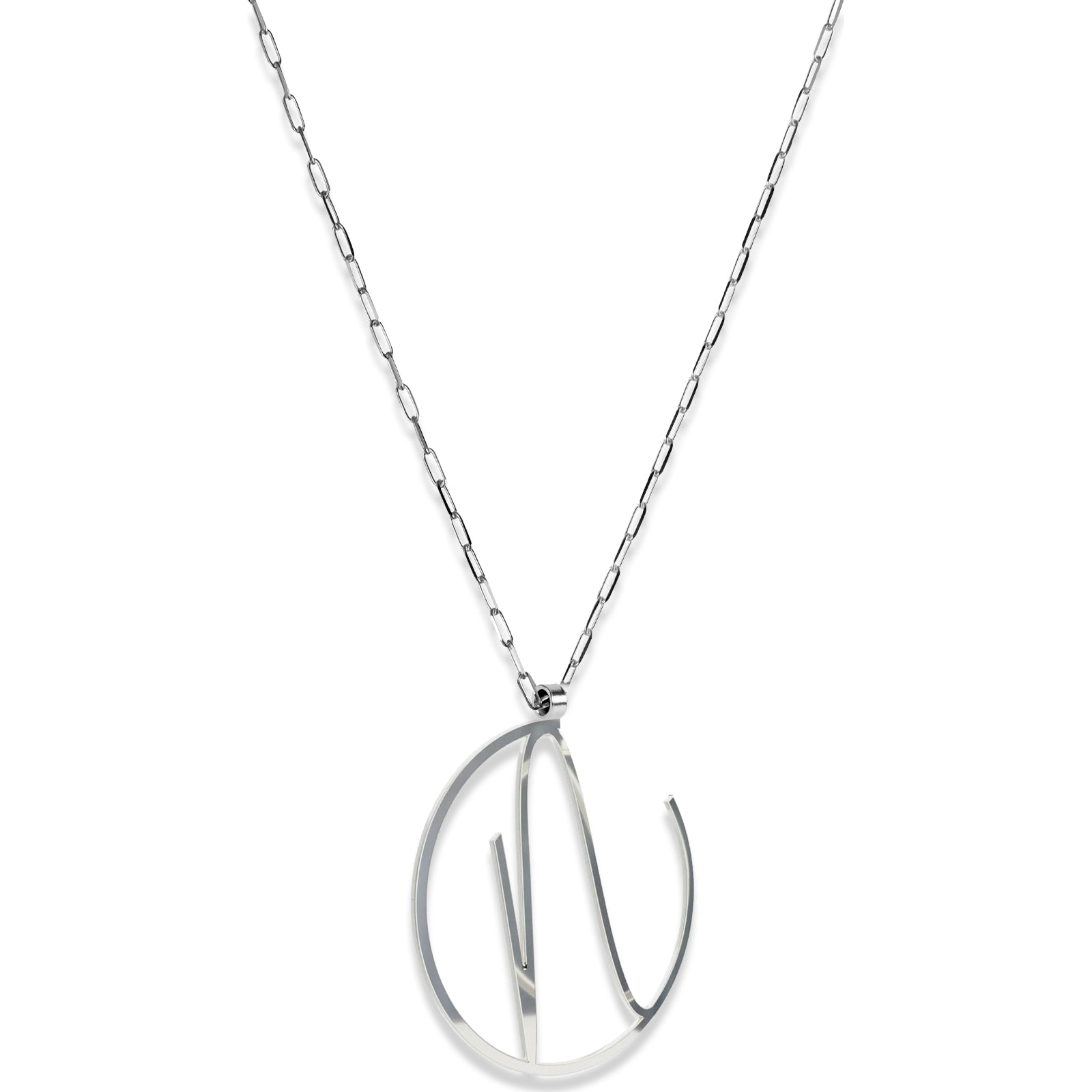 Alphabet Hoop Pendant Necklace (Large) - Silver