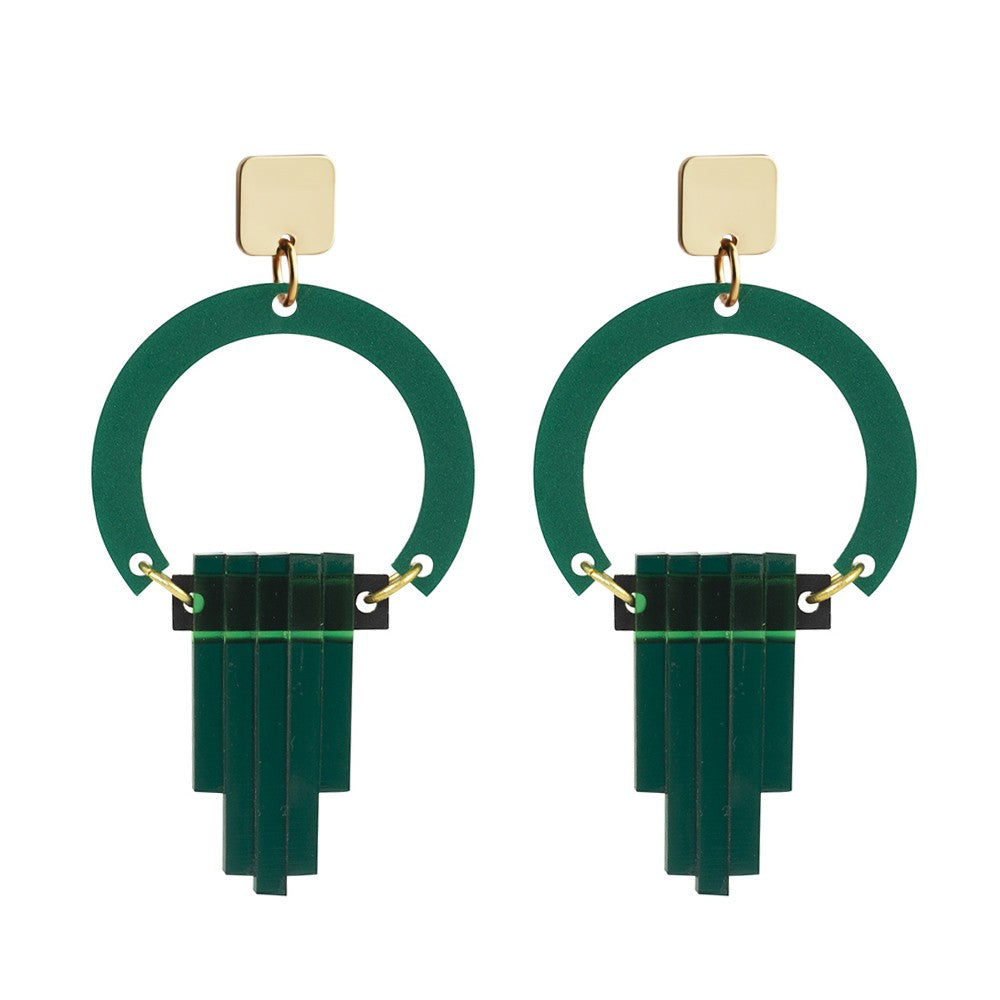 Art Deco Chandelier Earrings - Royal Green