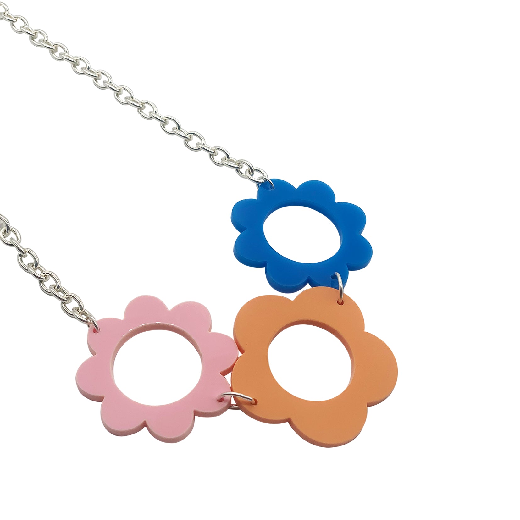 60s Flower Statement Necklace - Pink, Peach & Blue