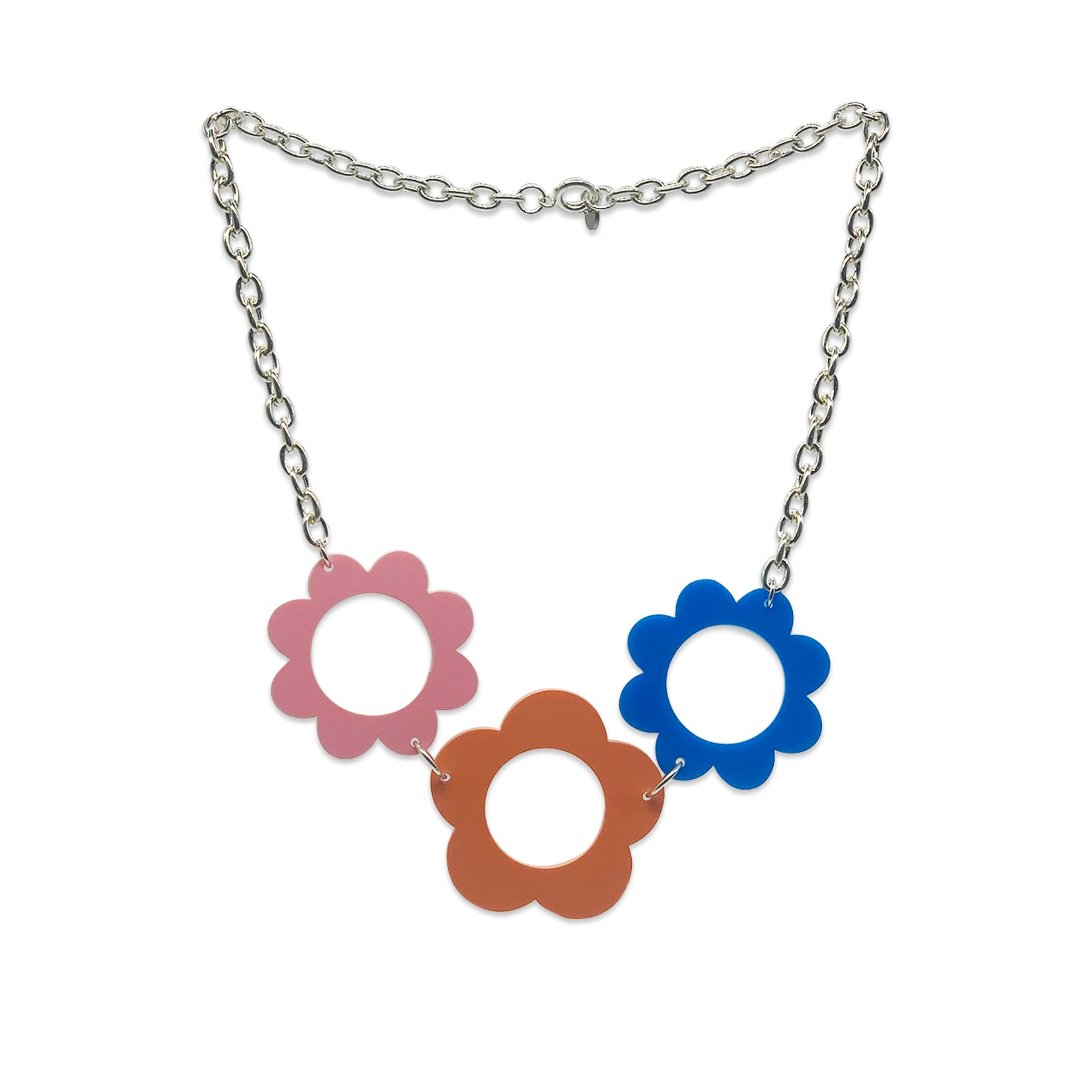 60s Flower Statement Necklace - Pink, Peach & Blue