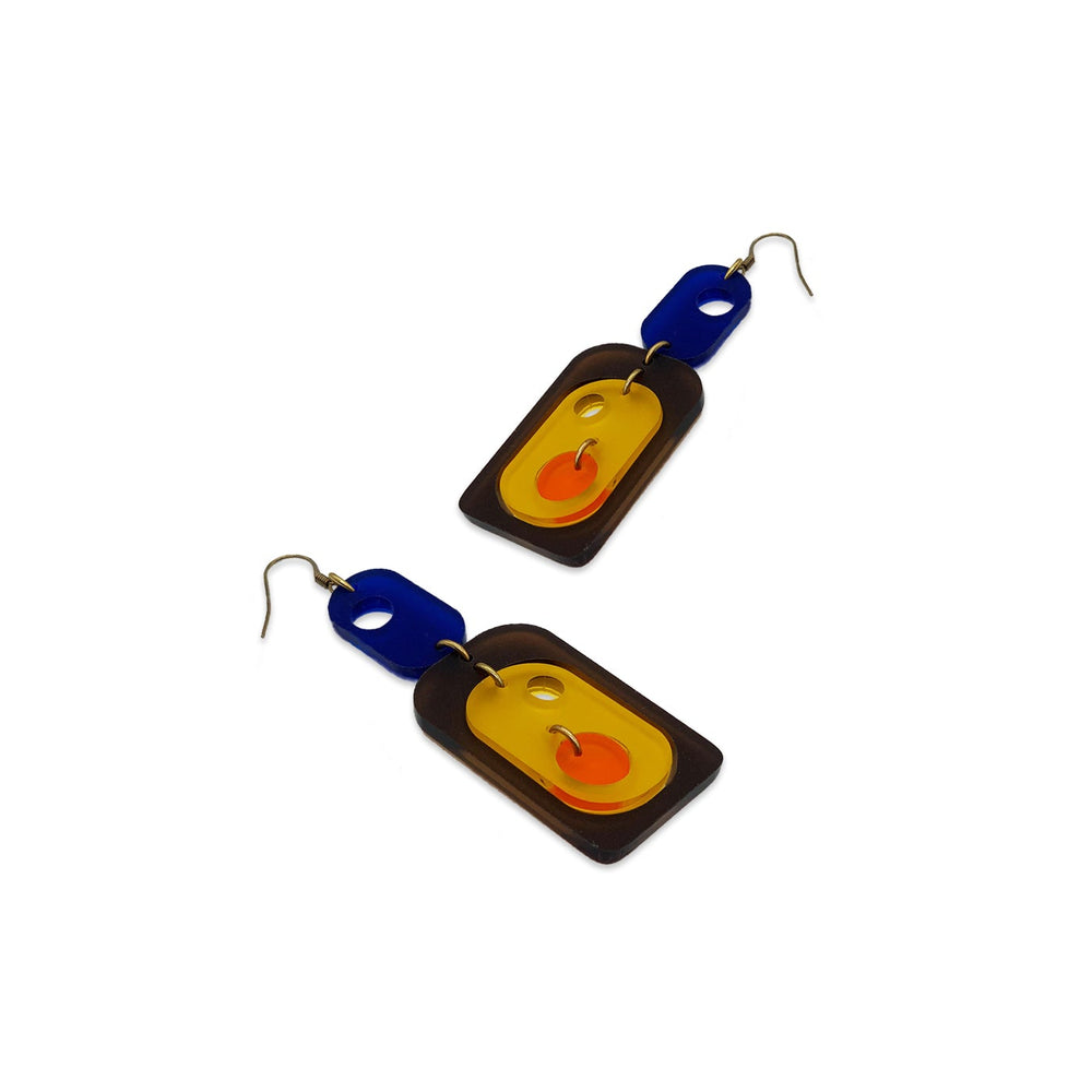 70s Statement Earrings - Earth Brown, Sapphire & Saffron