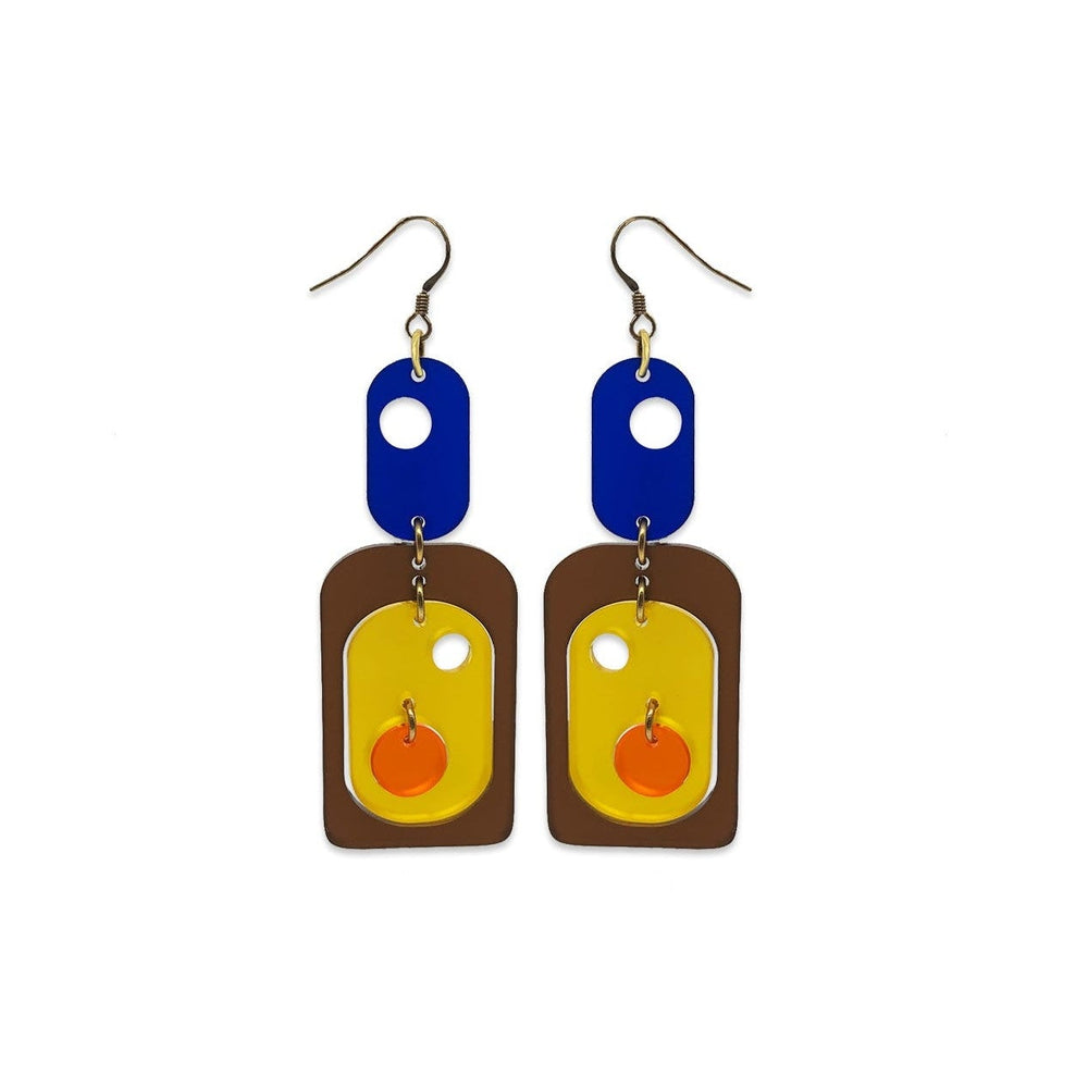 70s Statement Earrings - Earth Brown, Sapphire & Saffron