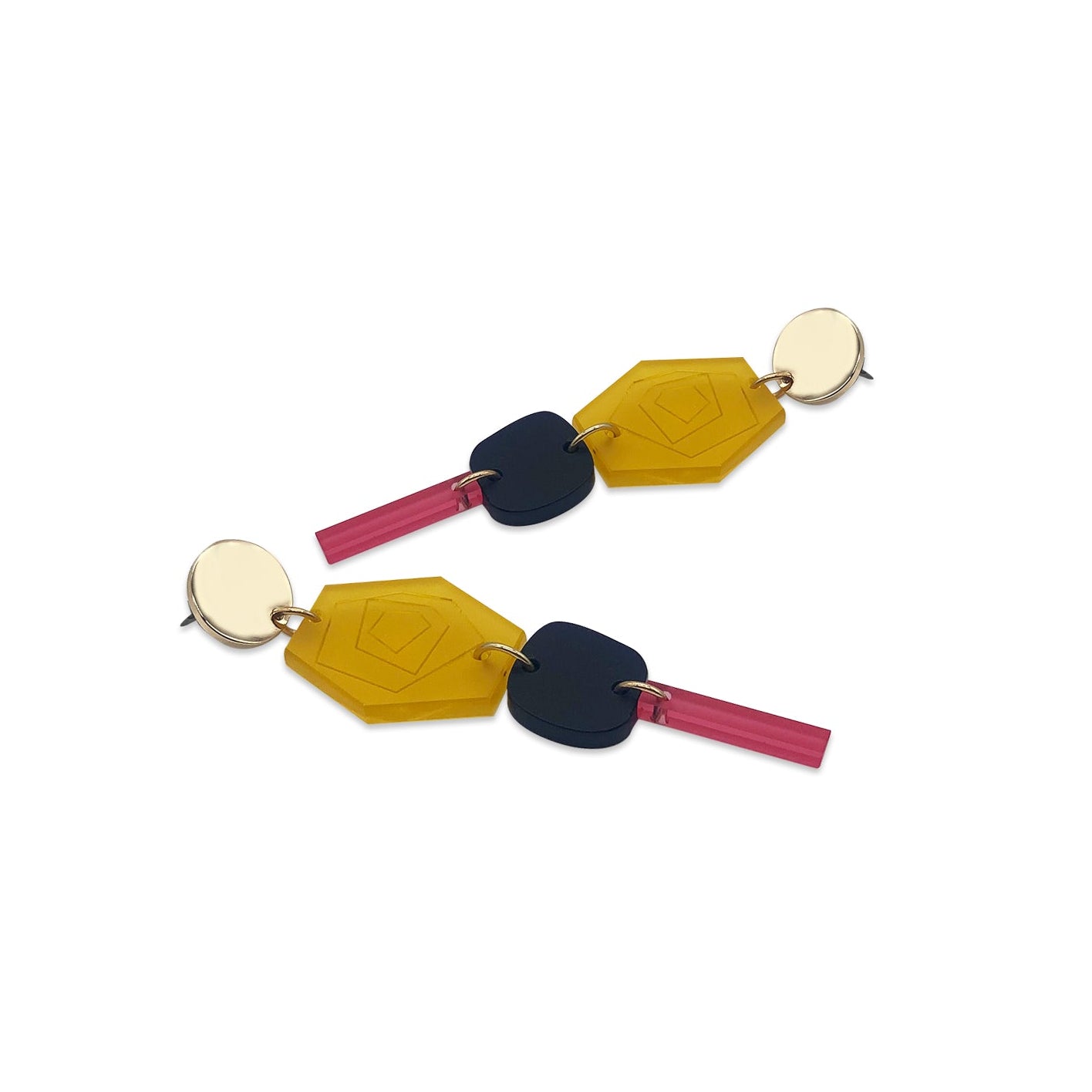 Abstract Roses Earrings - Yellow & Cerise