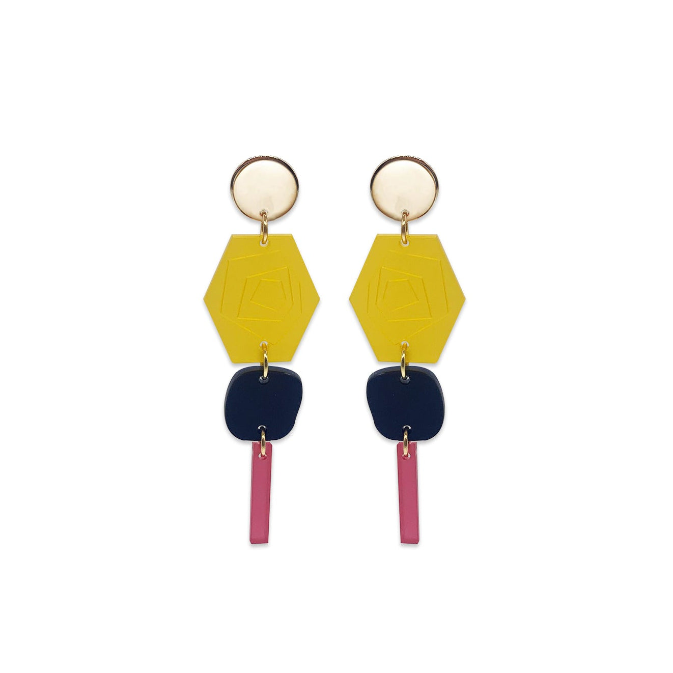 Abstract Roses Earrings - Yellow & Cerise