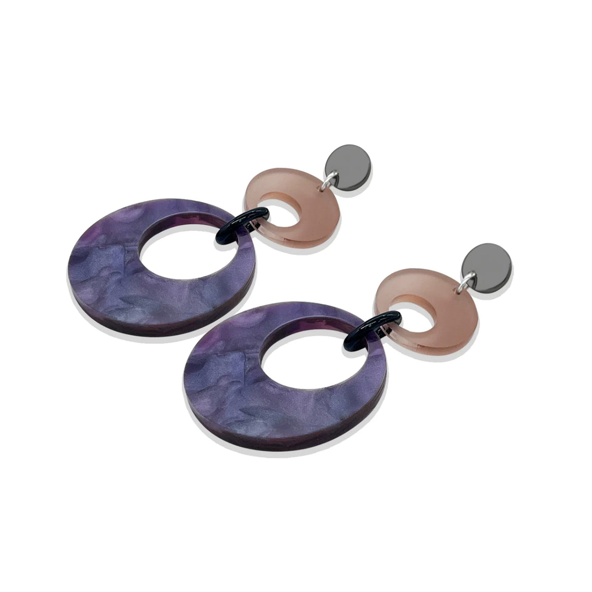 Swinging Circle Drop Earrings - Amethyst Pearl & Champagne