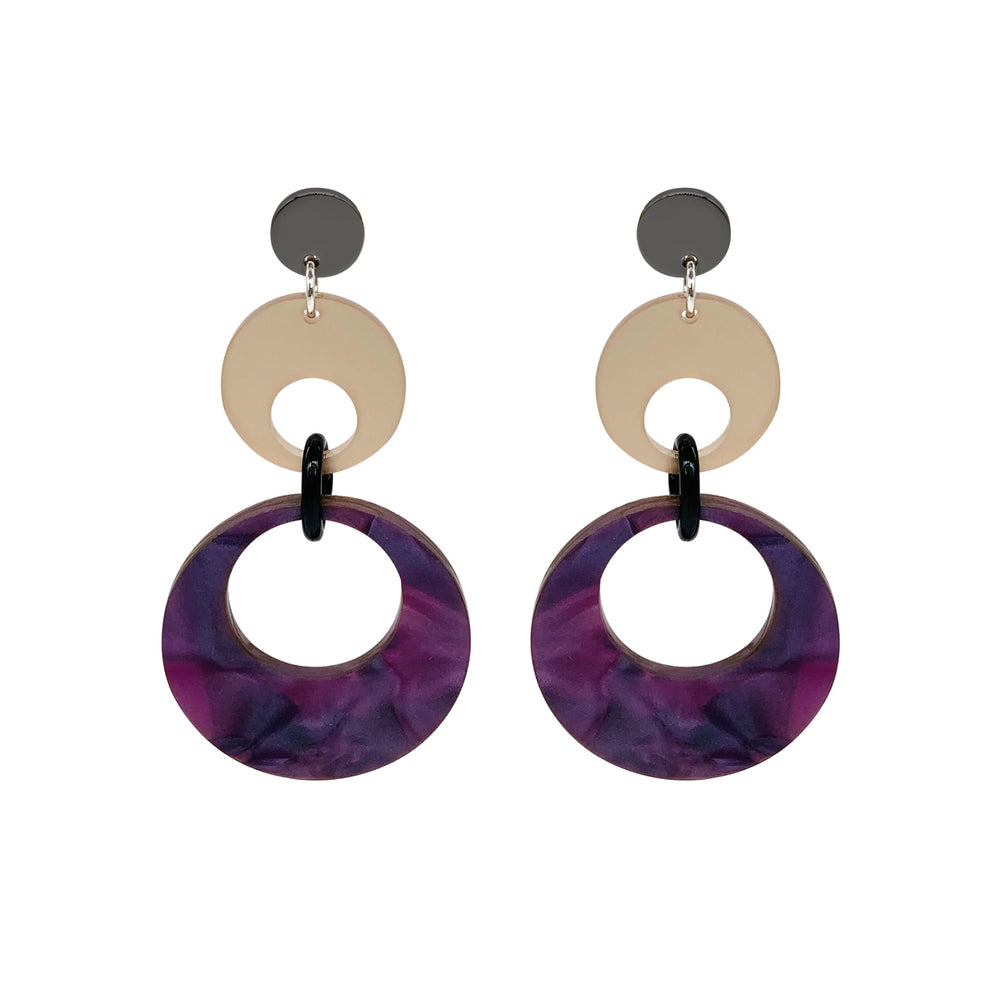 Swinging Circle Drop Earrings - Amethyst Pearl & Champagne
