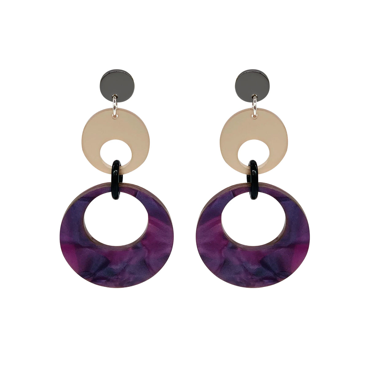 Swinging Circle Drop Earrings - Amethyst Pearl & Champagne