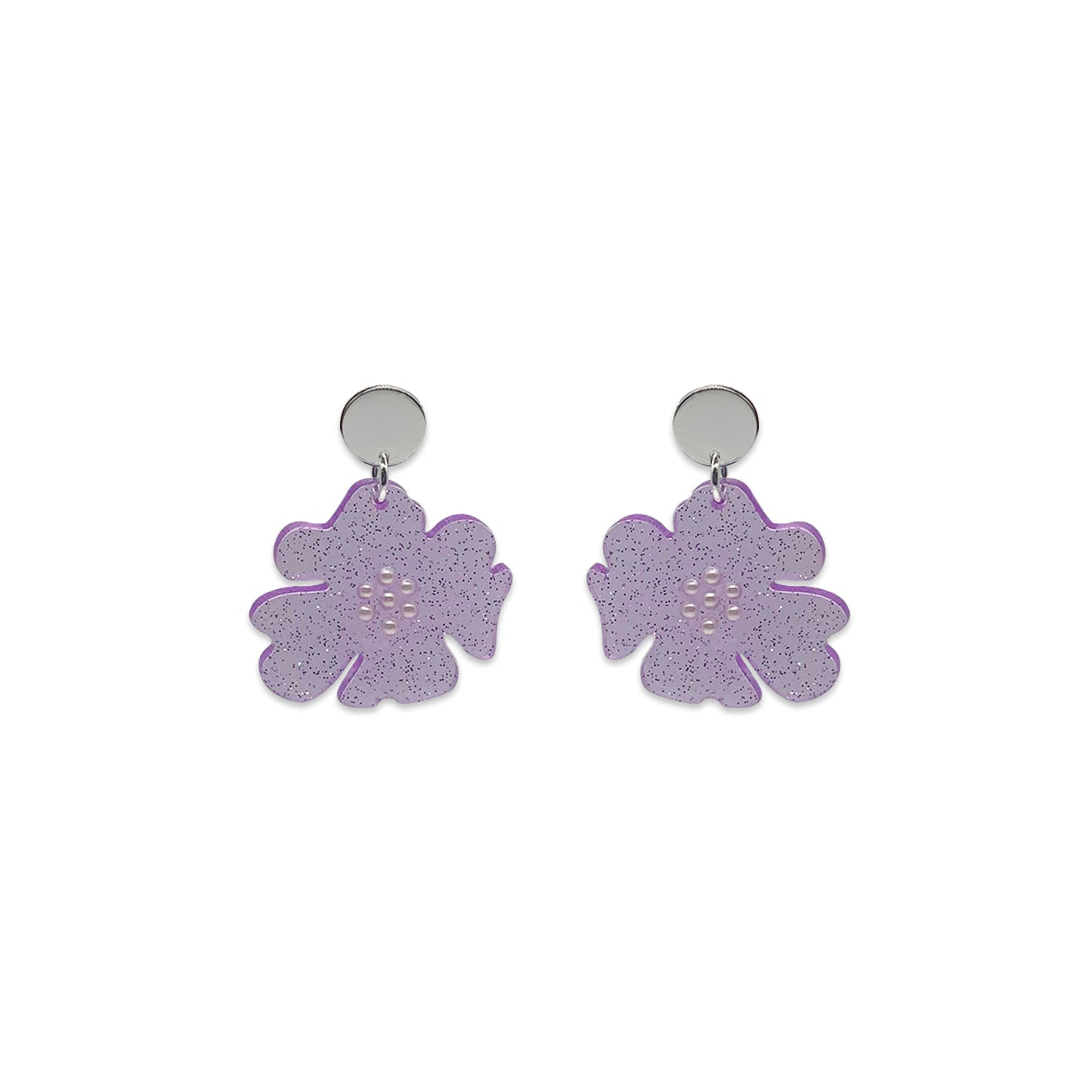 Anemone Earrings - Purple Glitter & Pearl Crystals