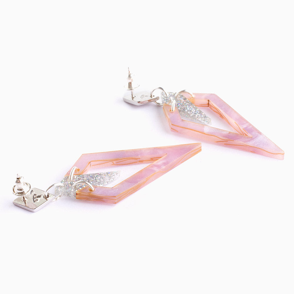 Arrowhead Earrings - Lilac Pearl & Holographic Glitter
