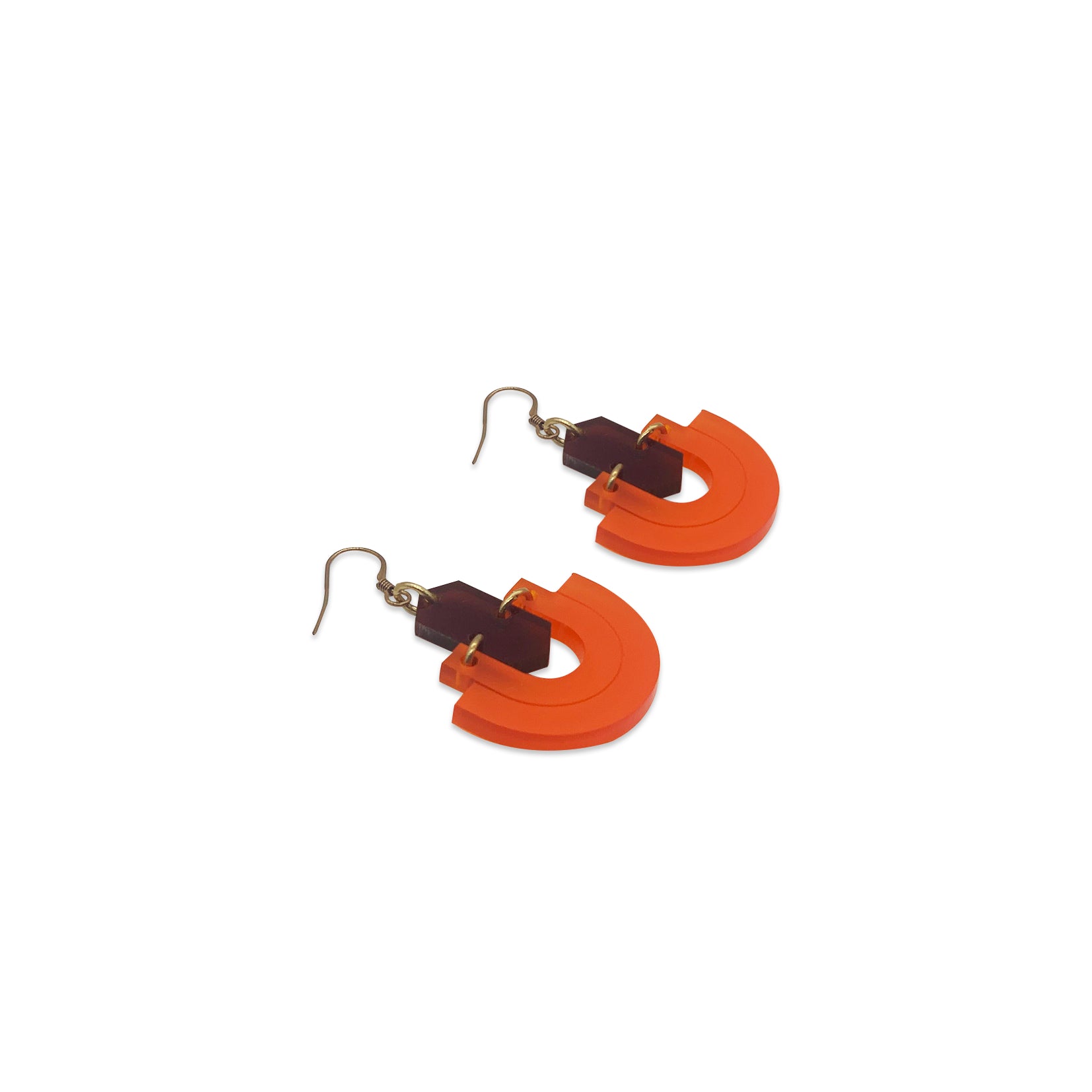 Art Deco Arches Earrings - Orange & Tortoiseshell