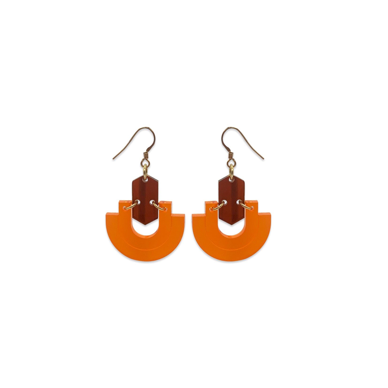 Art Deco Arches Earrings - Orange & Tortoiseshell