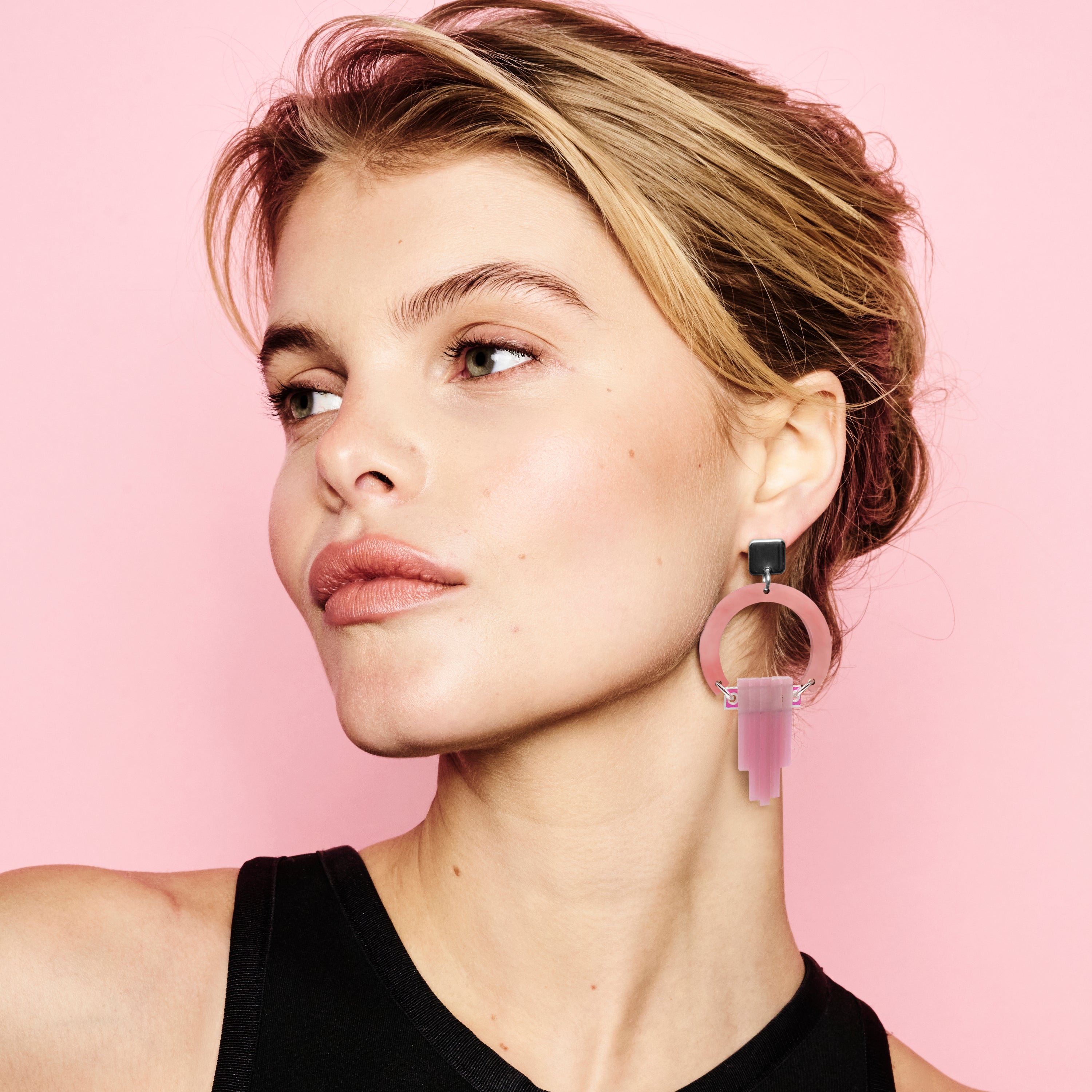 Art Deco Chandelier Earrings - Antique Rose, Iridescent & Baby Pink