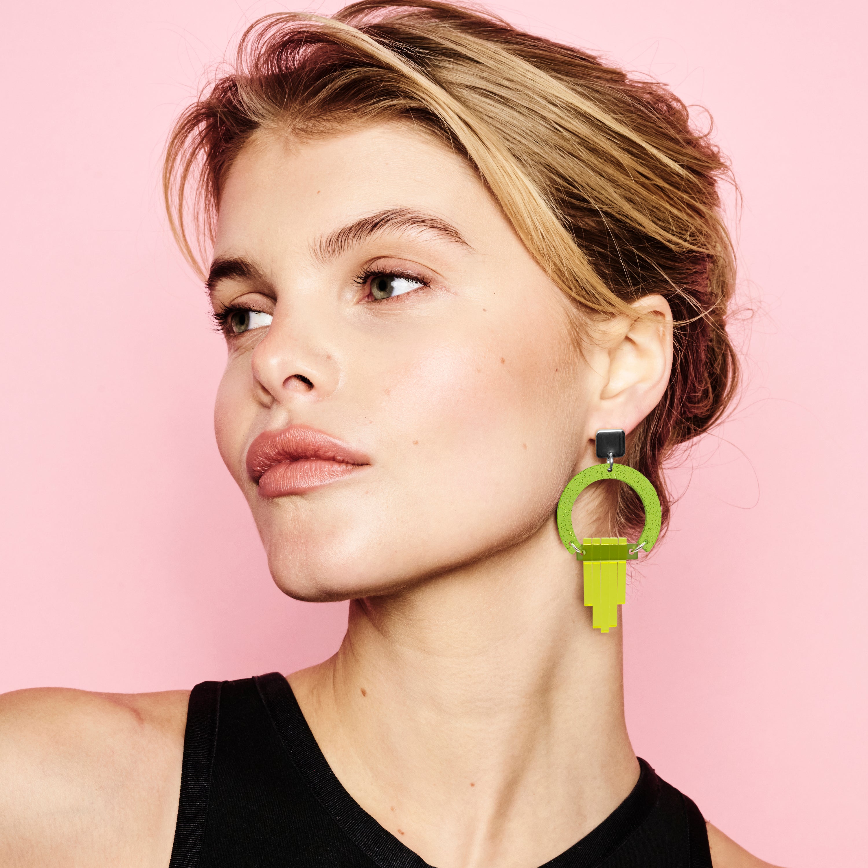 Art Deco Chandelier Earrings - Green Glitter, Lime Zest & Citrus