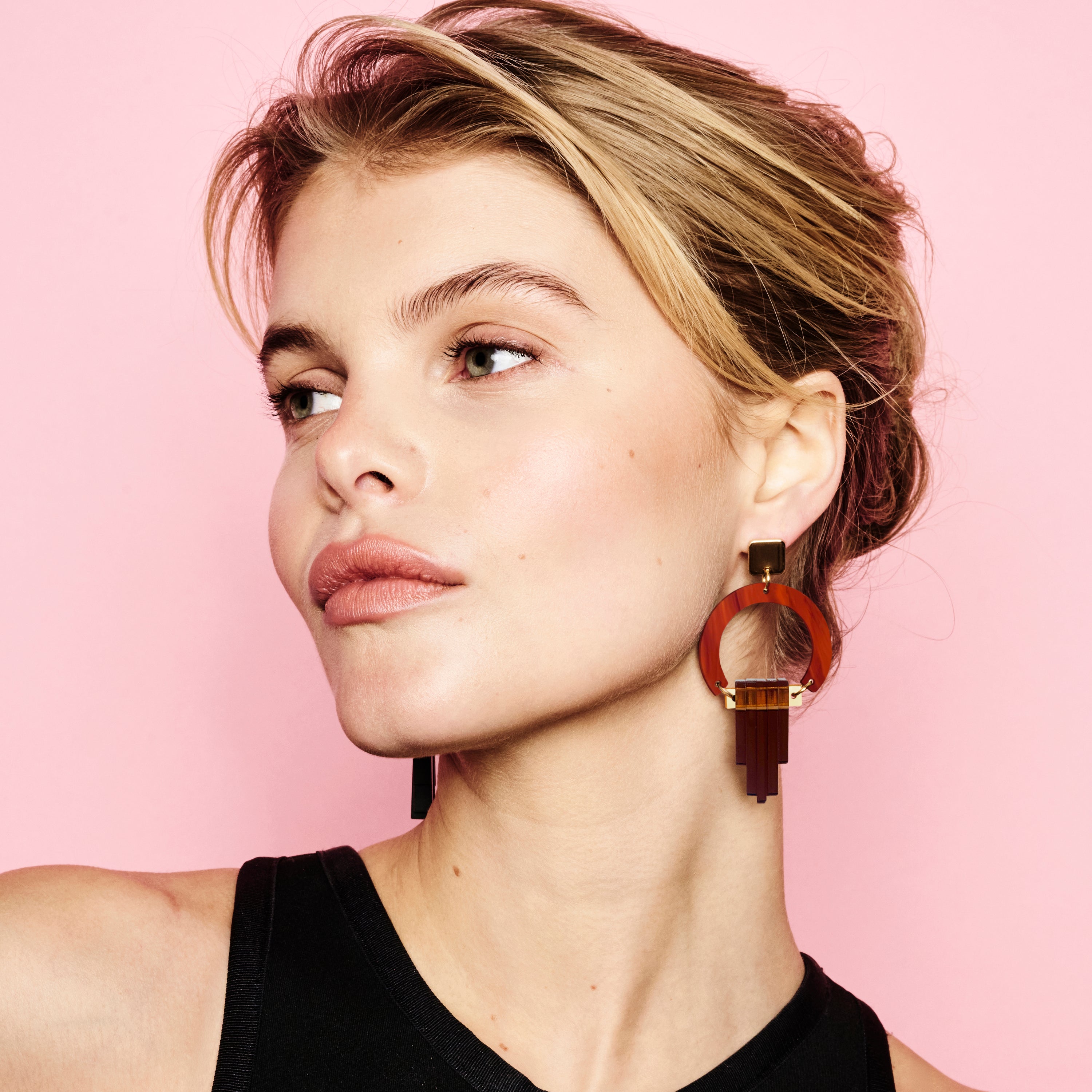 Art Deco Chandelier Earrings - Tortoiseshell, Gold Mirror & Earth Brown