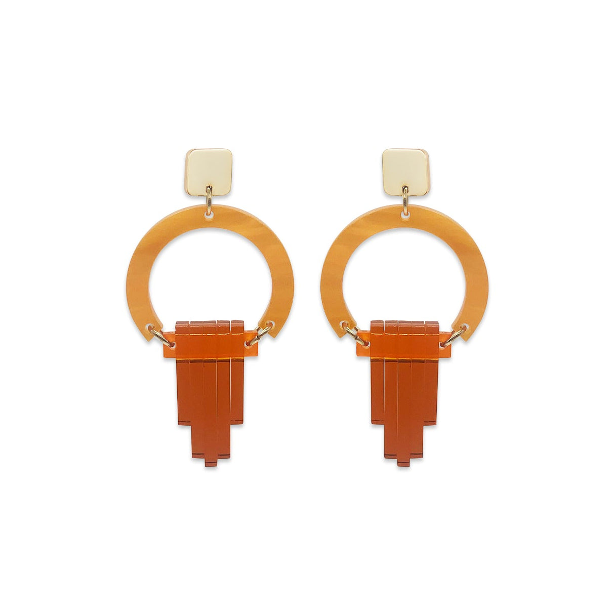 Art Deco Chandelier Earrings - Orange Pearl & Burnt Orange