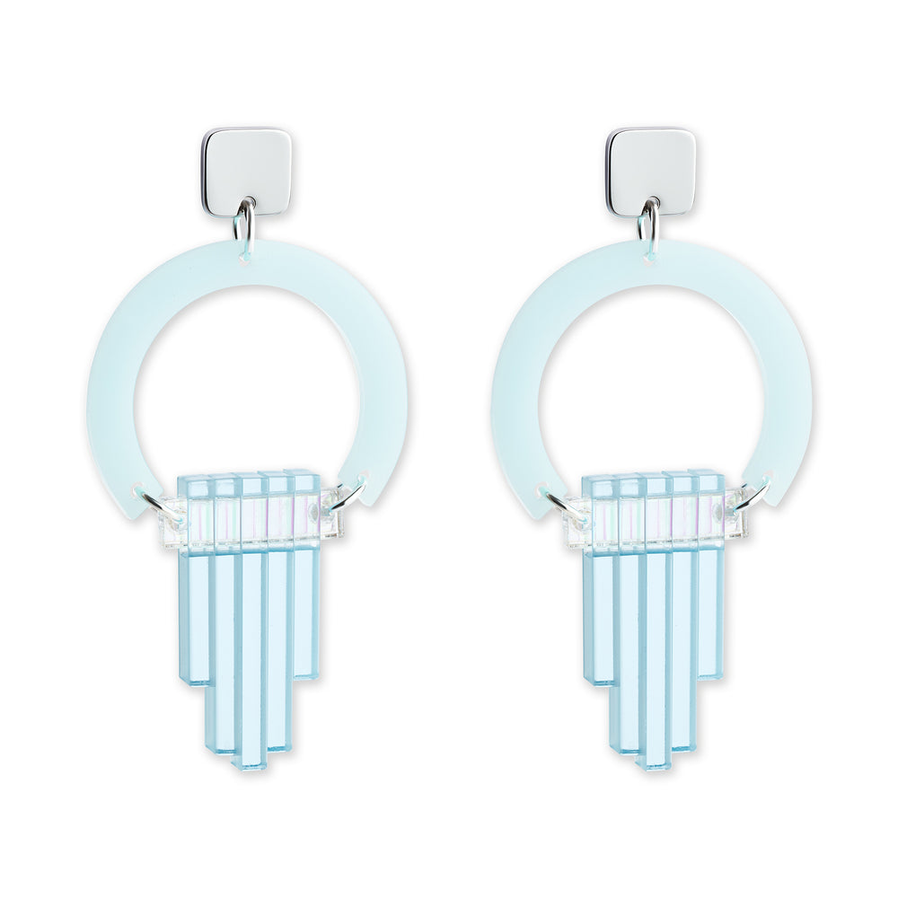 Art Deco Chandelier Earrings - Light Blue & Arctic Blue