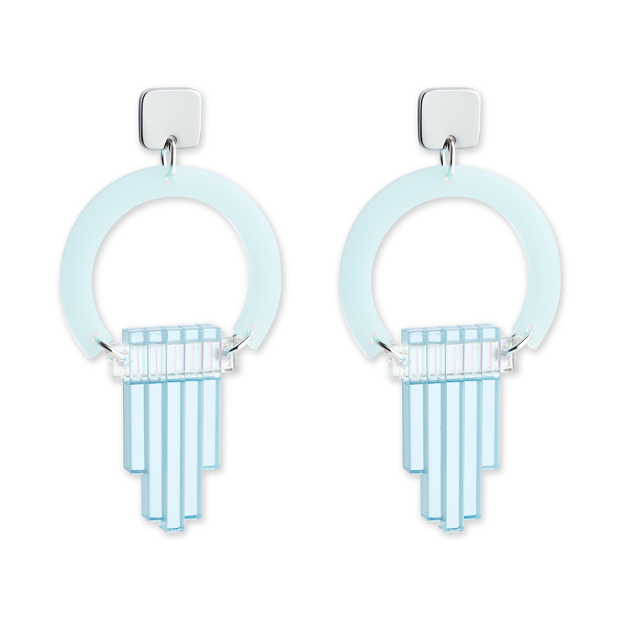 Art Deco Chandelier Earrings - Light Blue & Arctic Blue