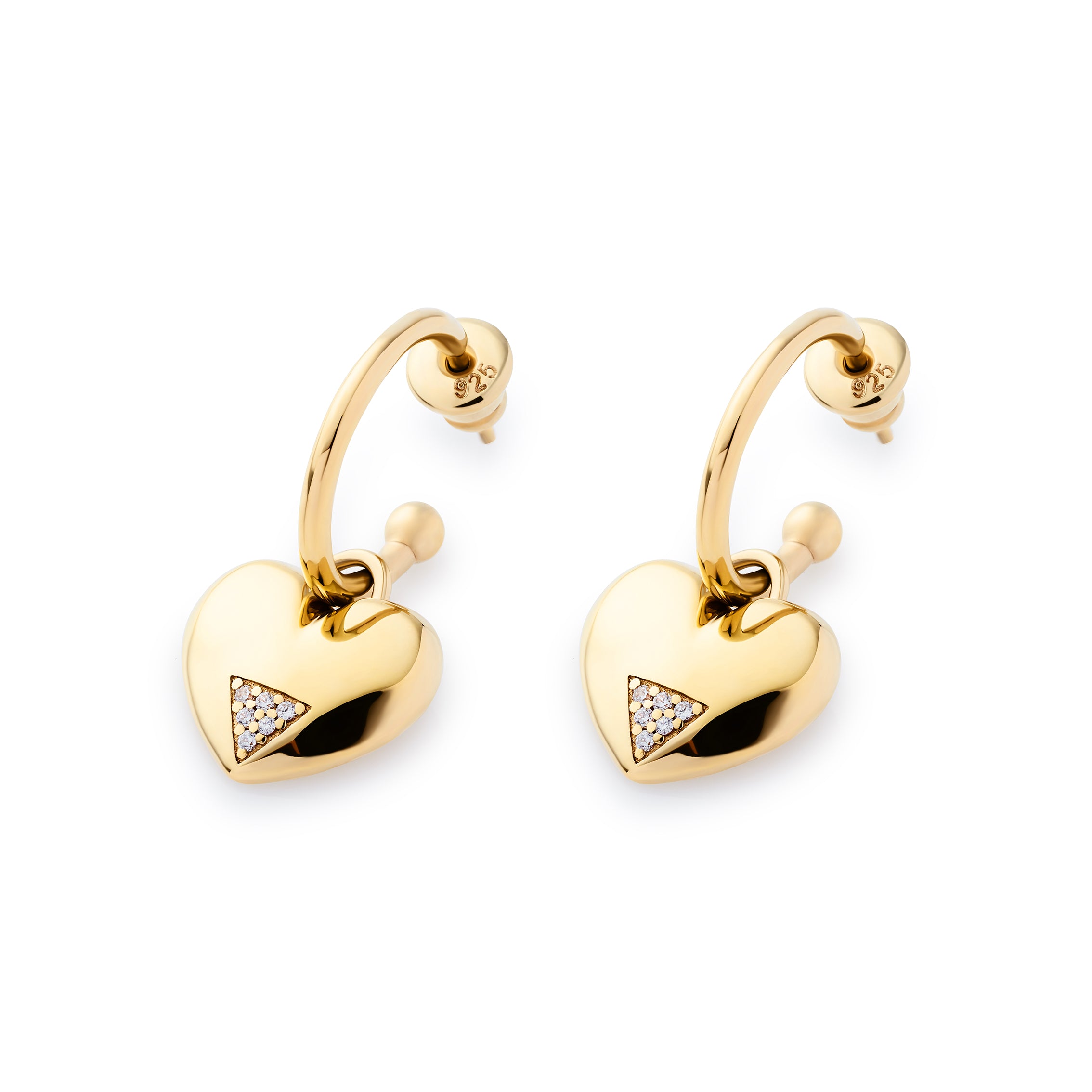 Art Deco Hearts Hoop Earrings - Gold Vermeil & Cubic Zirconia