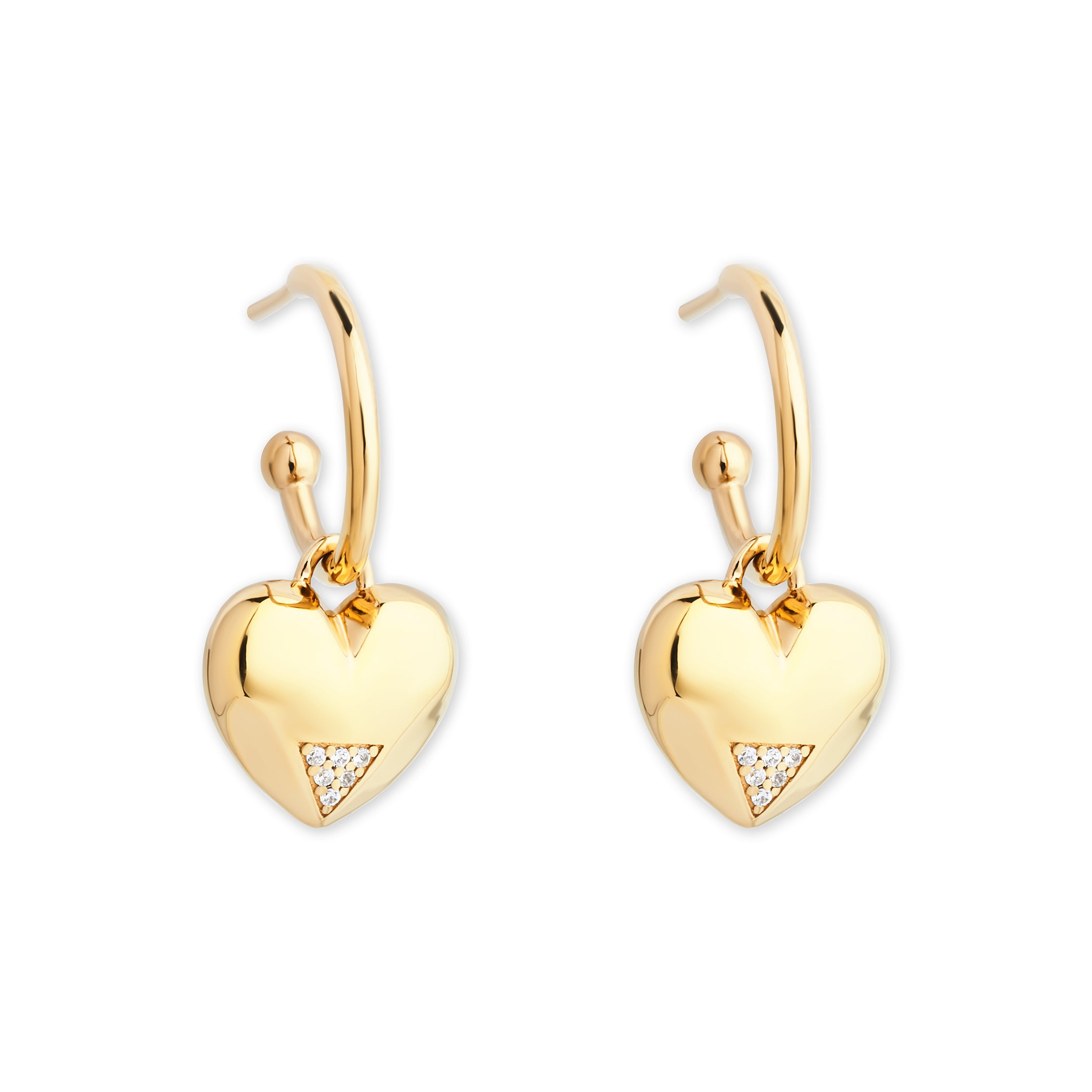 Art Deco Hearts Hoop Earrings - Gold Vermeil & Cubic Zirconia