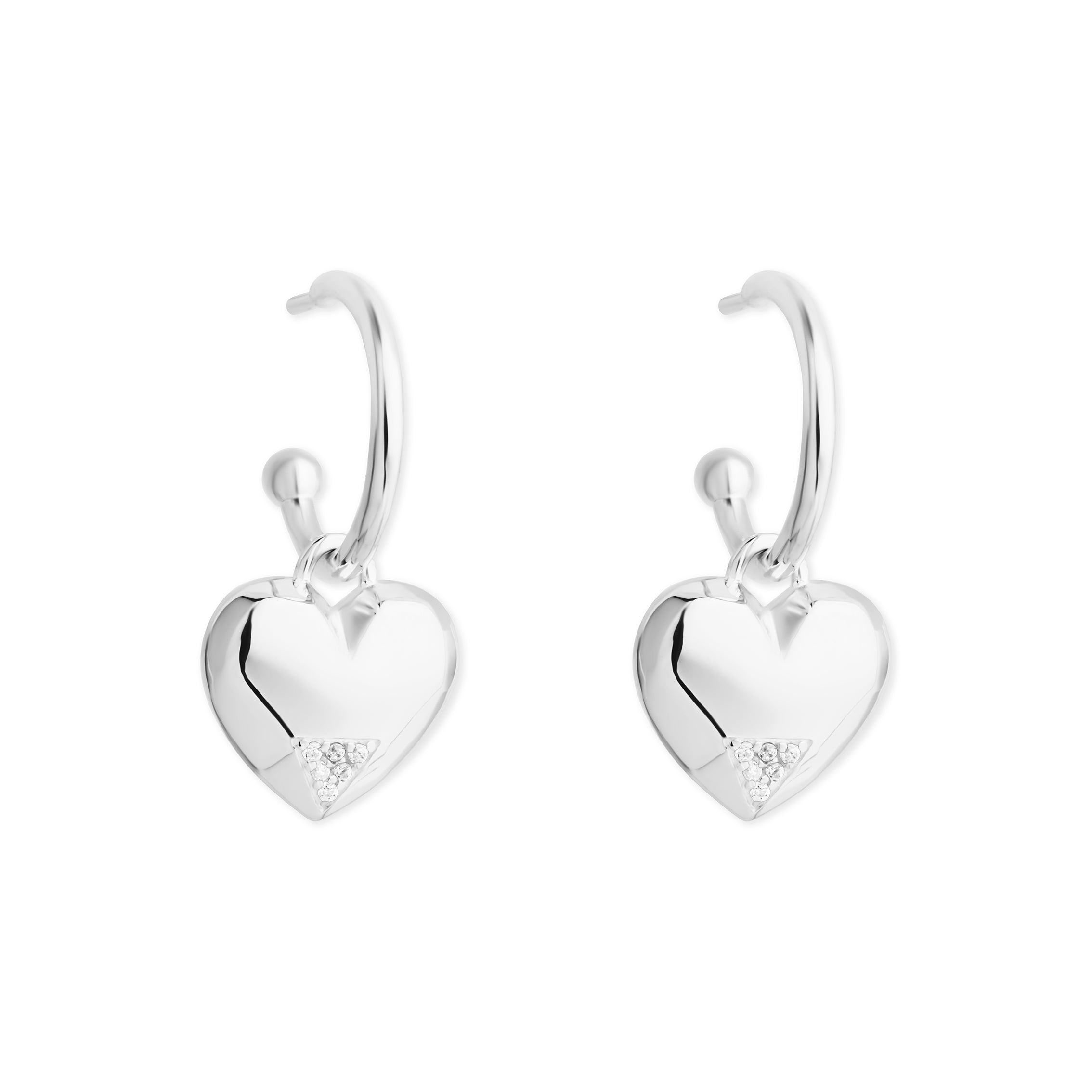 Art Deco Hearts Hoop Earrings - Silver & Cubic Zirconia