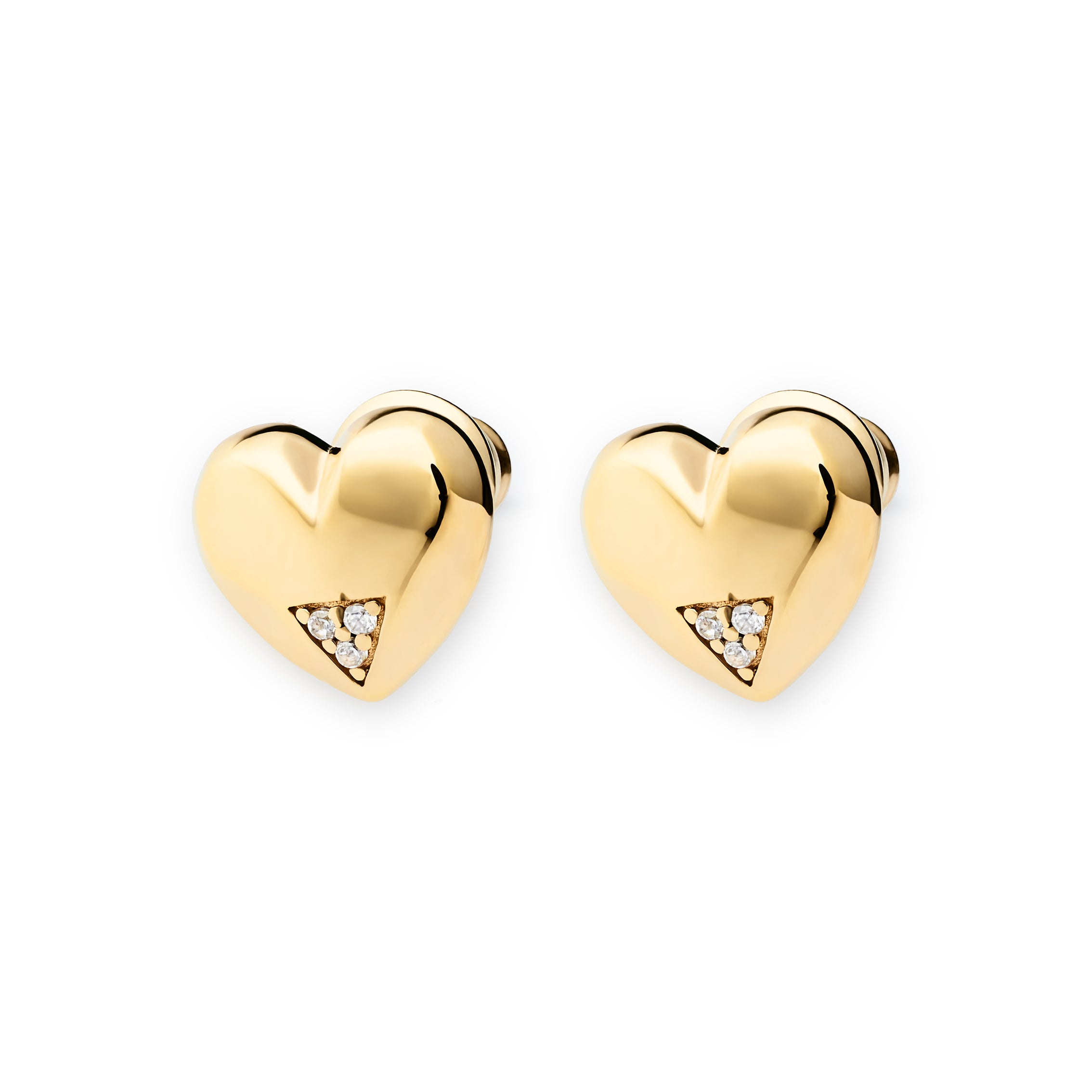 Art Deco Hearts Studs - Gold Vermeil & Cubic Zirconia