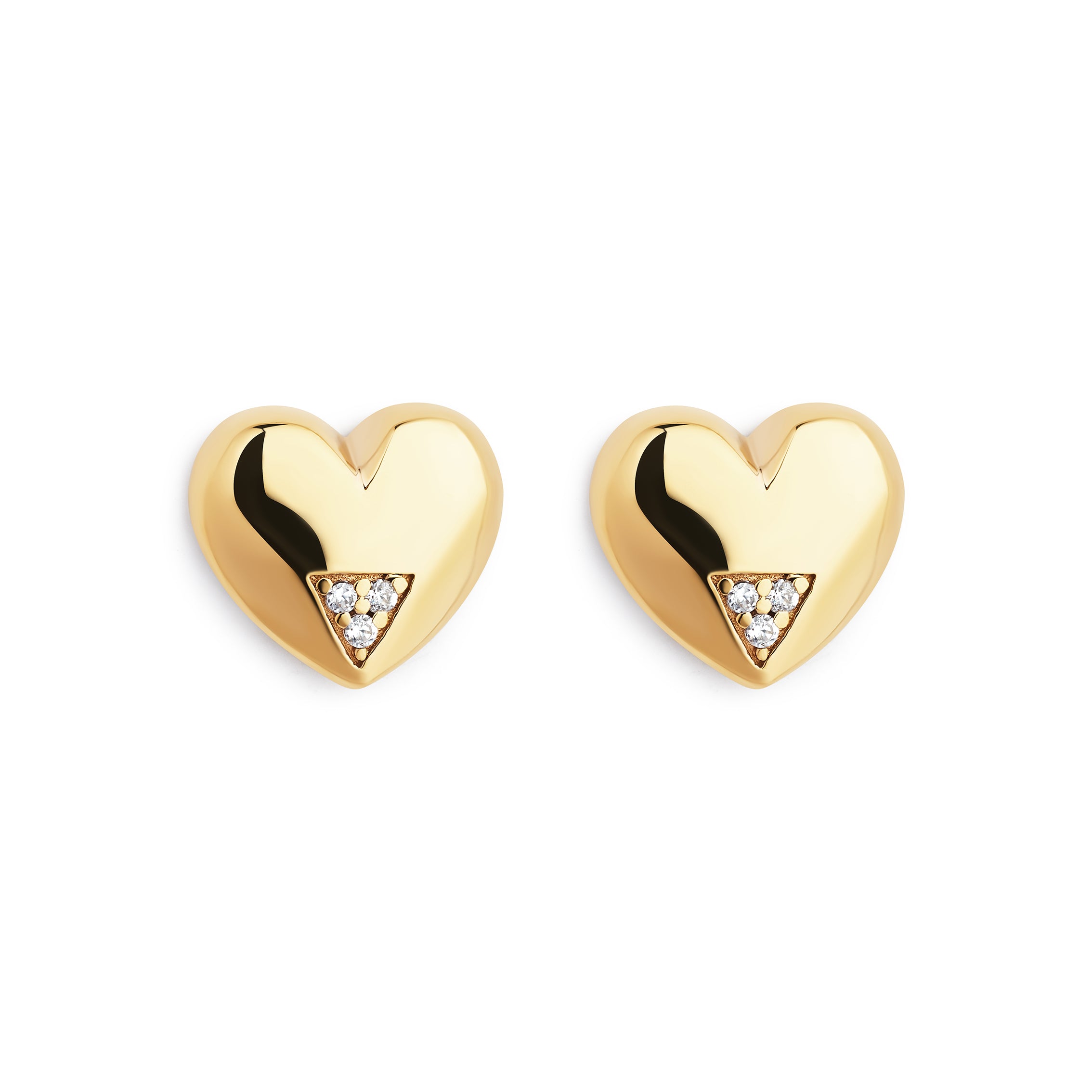 Art Deco Hearts Studs - Gold Vermeil & Cubic Zirconia