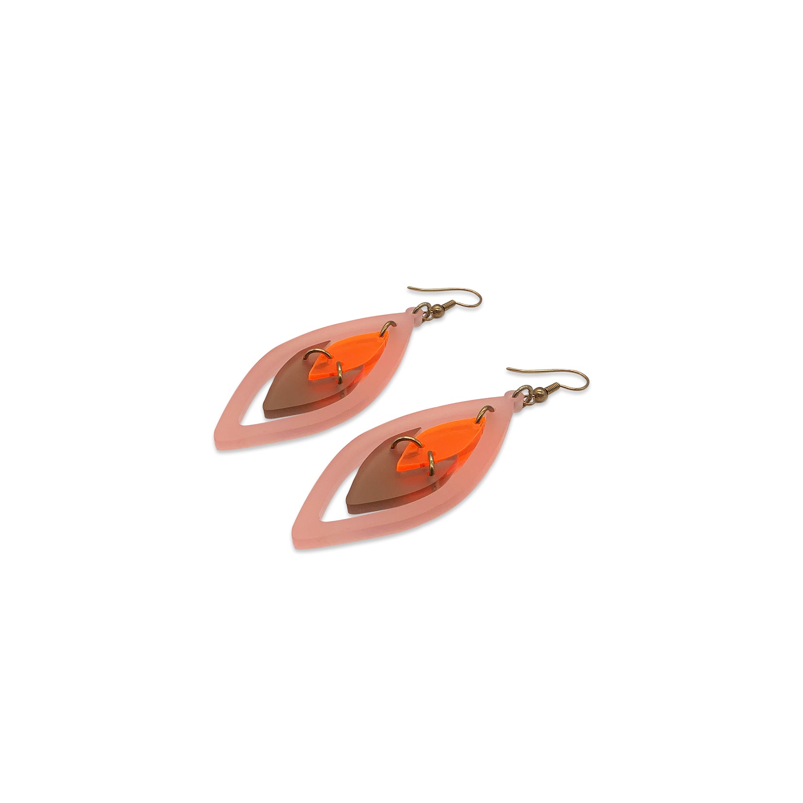 Art Deco Leaves Earrings - Pink & Orange