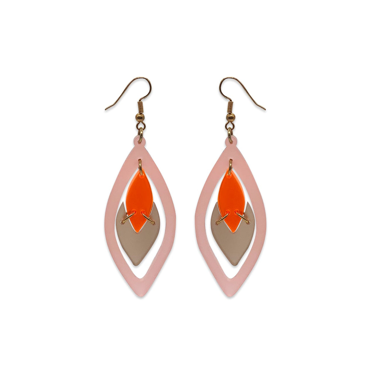Art Deco Leaves Earrings - Pink & Orange