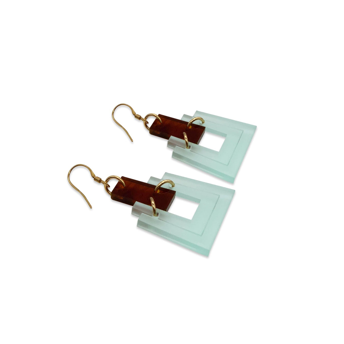 Art Deco Square Earrings - Glacier Green & Tortoiseshell
