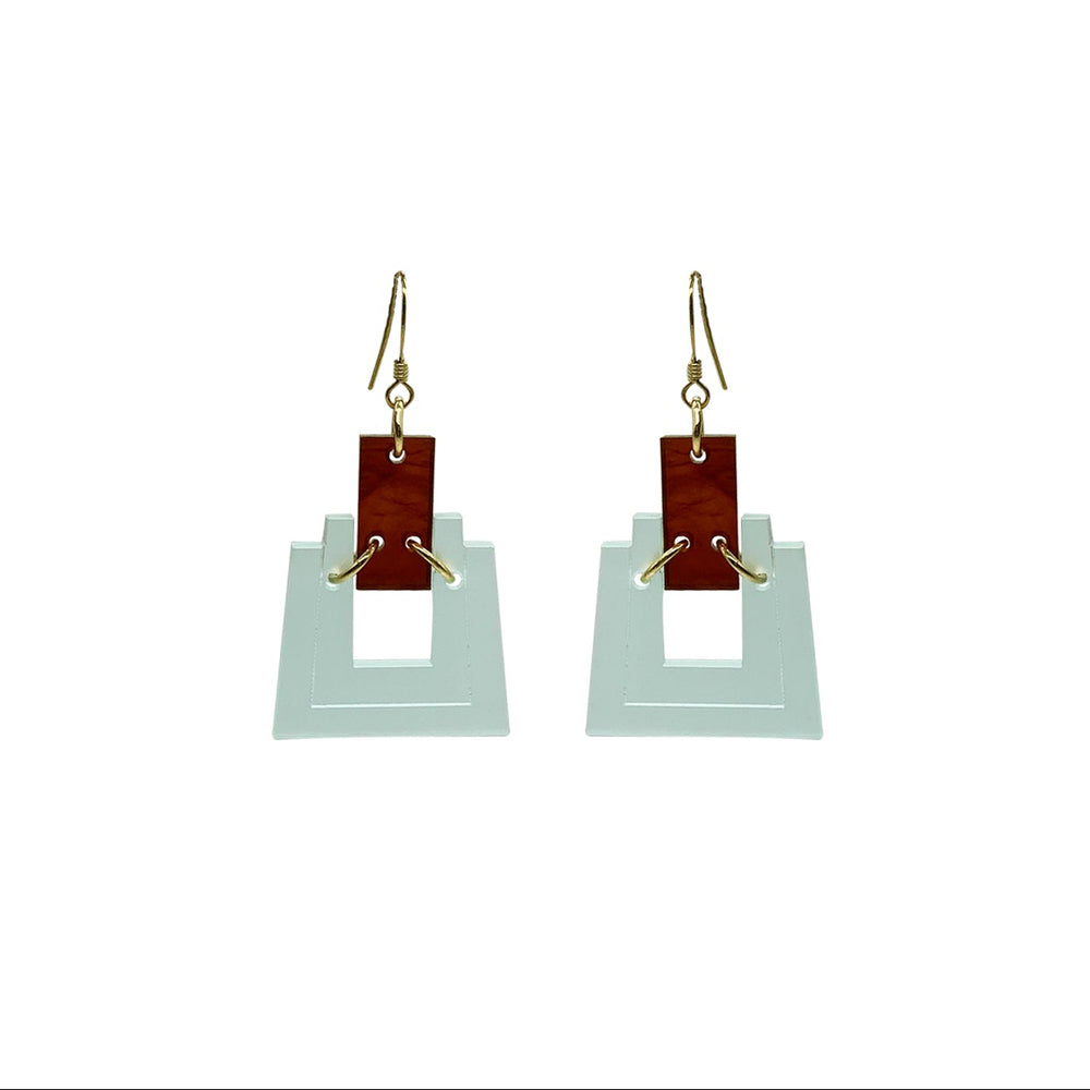 Art Deco Square Earrings - Glacier Green & Tortoiseshell