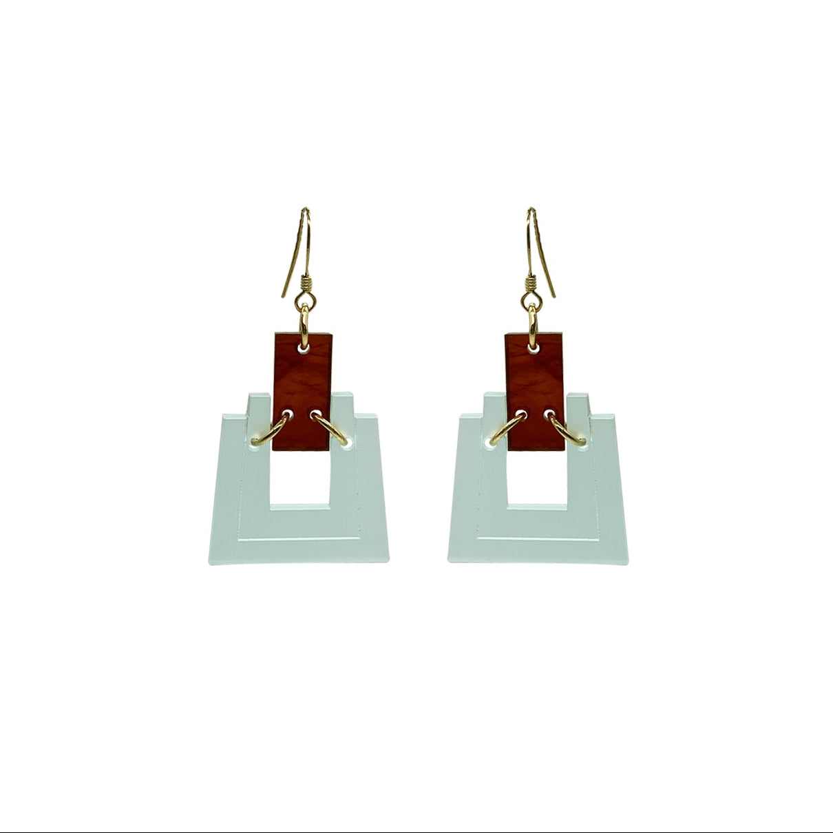 Art Deco Square Earrings - Glacier Green & Tortoiseshell