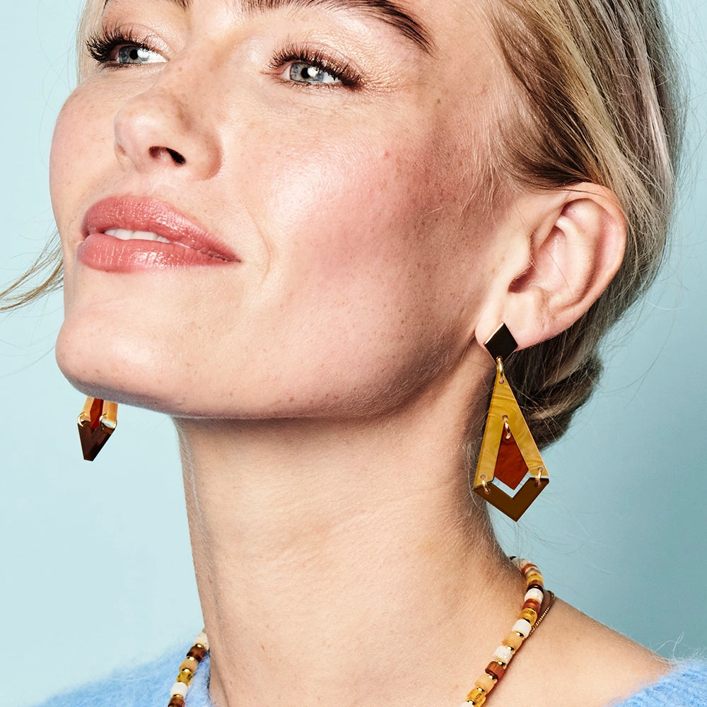 Art Deco Diamond Drops - Caramel Swirl, Tortoiseshell & Earth