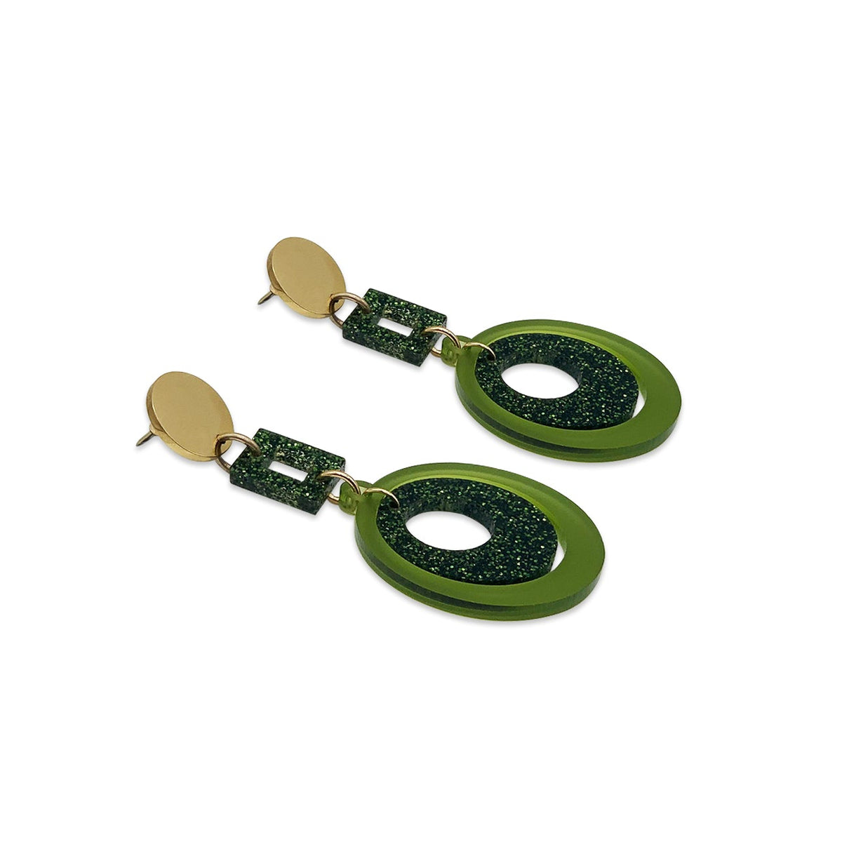 Barbarella Earrings - Lime Zest & Green Glitter