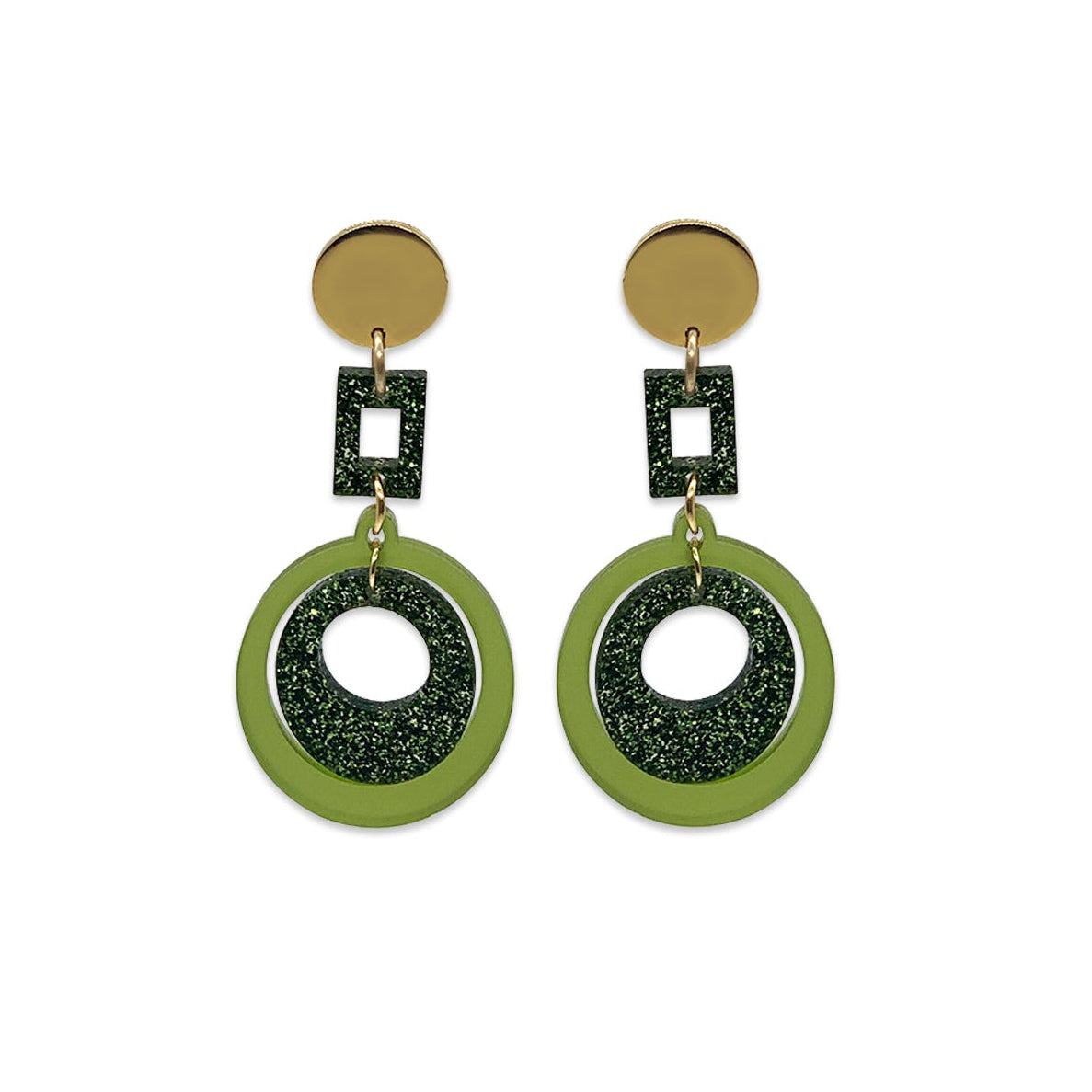 Barbarella Earrings - Lime Zest & Green Glitter