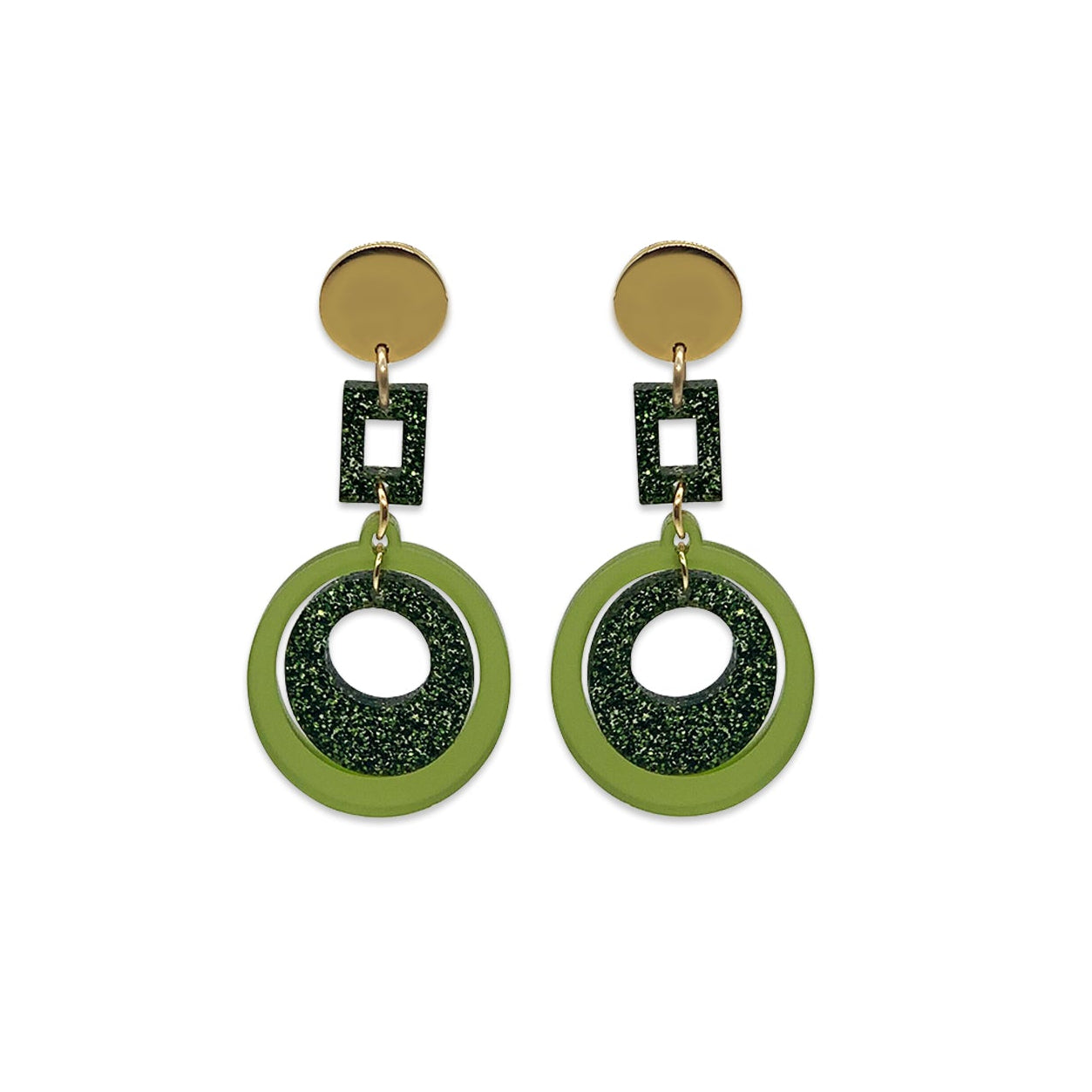 Barbarella Earrings - Lime Zest & Green Glitter
