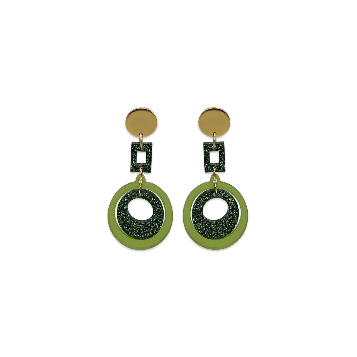 Barbarella Earrings - Lime Zest & Green Glitter