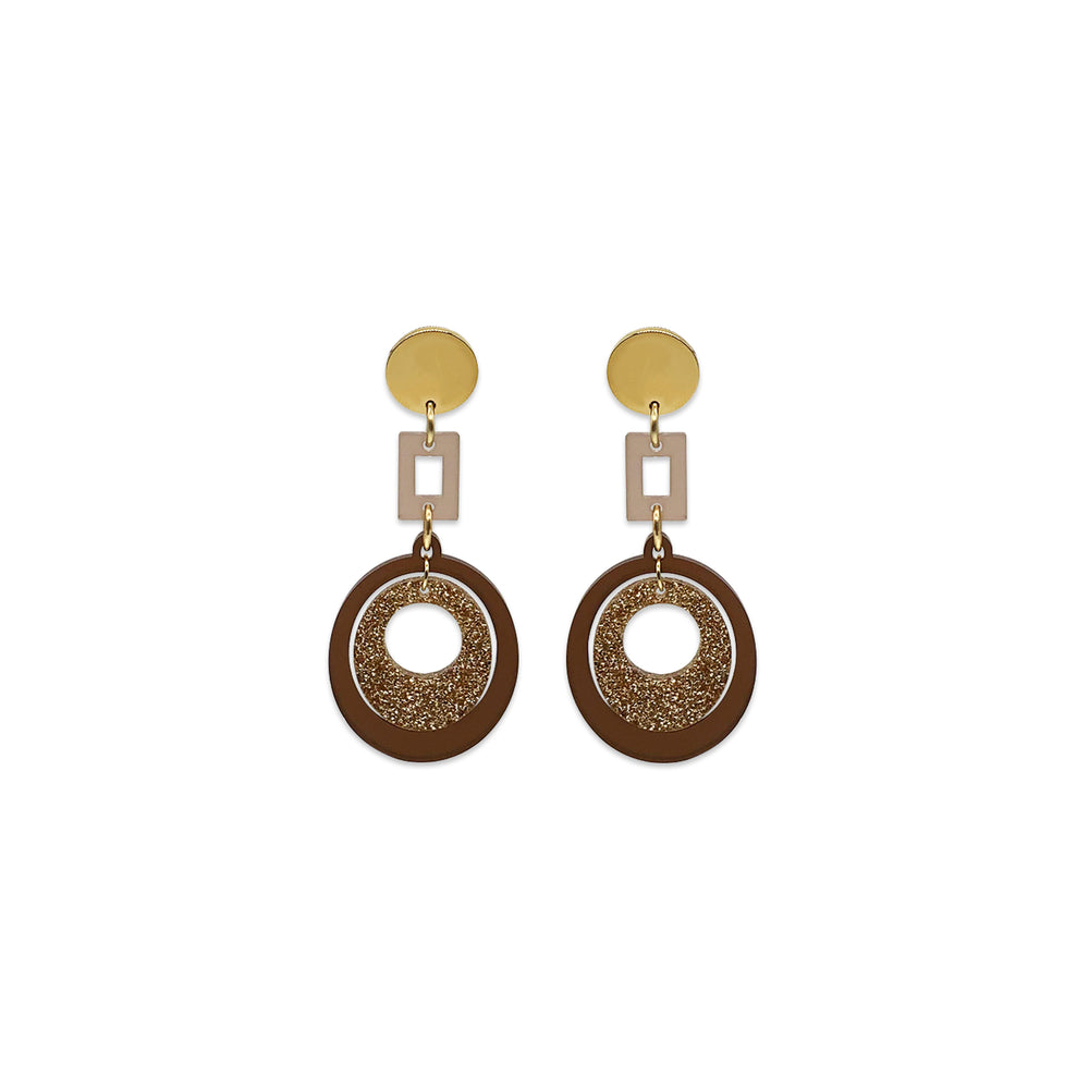 Barbarella Earrings - Earth Brown, Gold Glitter & Champagne