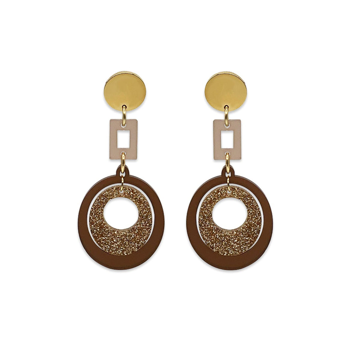 Barbarella Earrings - Earth Brown, Gold Glitter & Champagne