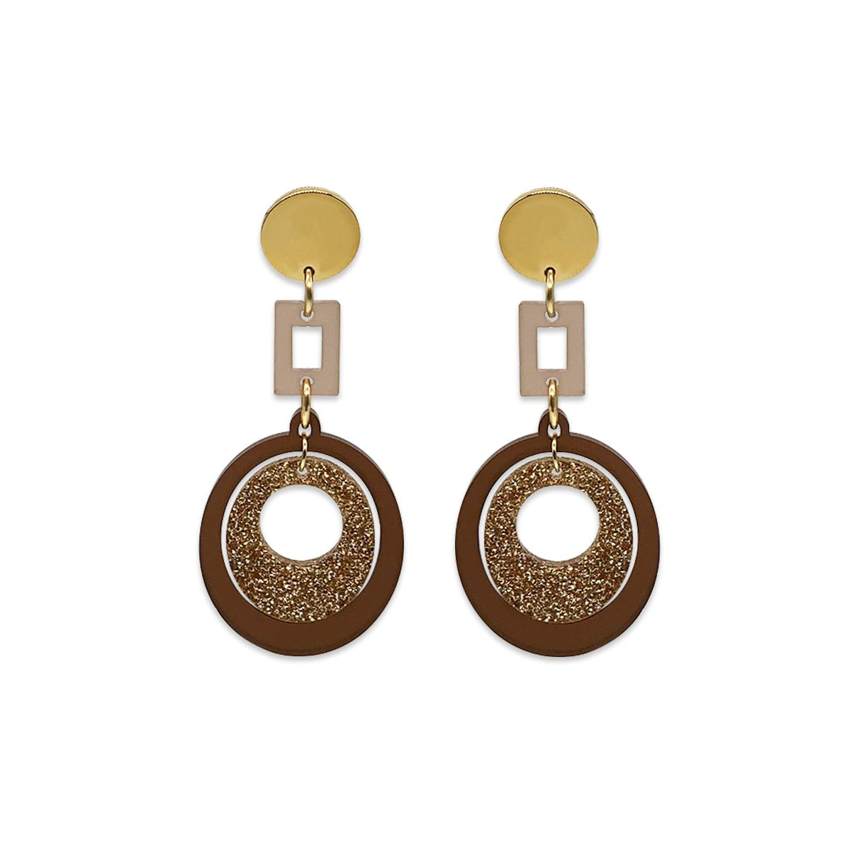 Barbarella Earrings - Earth Brown, Gold Glitter & Champagne