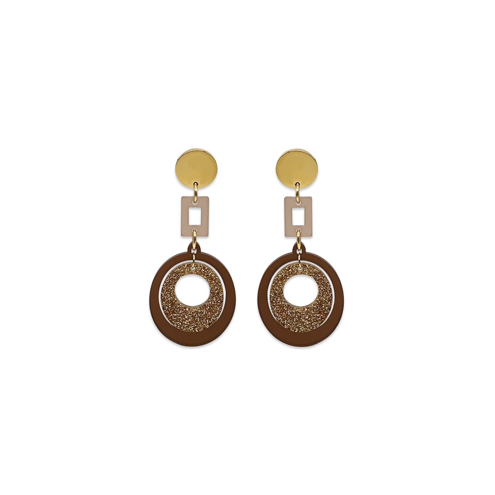 Barbarella Earrings - Earth Brown, Gold Glitter & Champagne