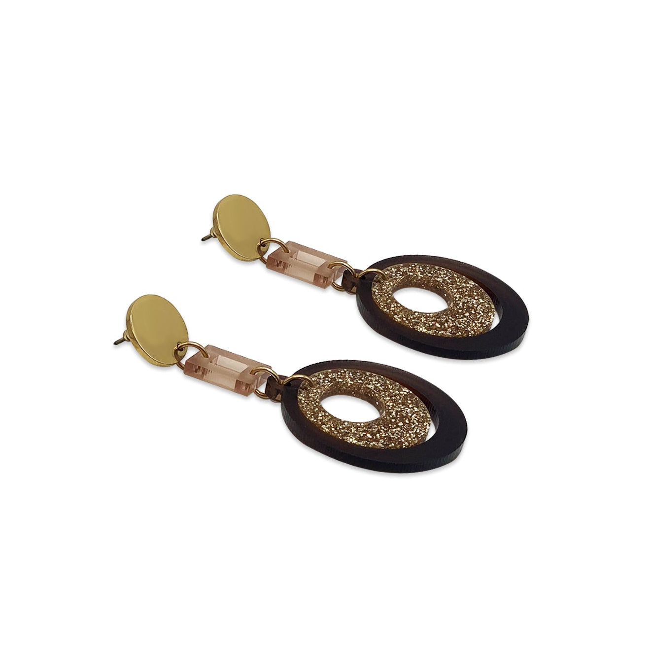Barbarella Earrings - Earth Brown, Gold Glitter & Champagne