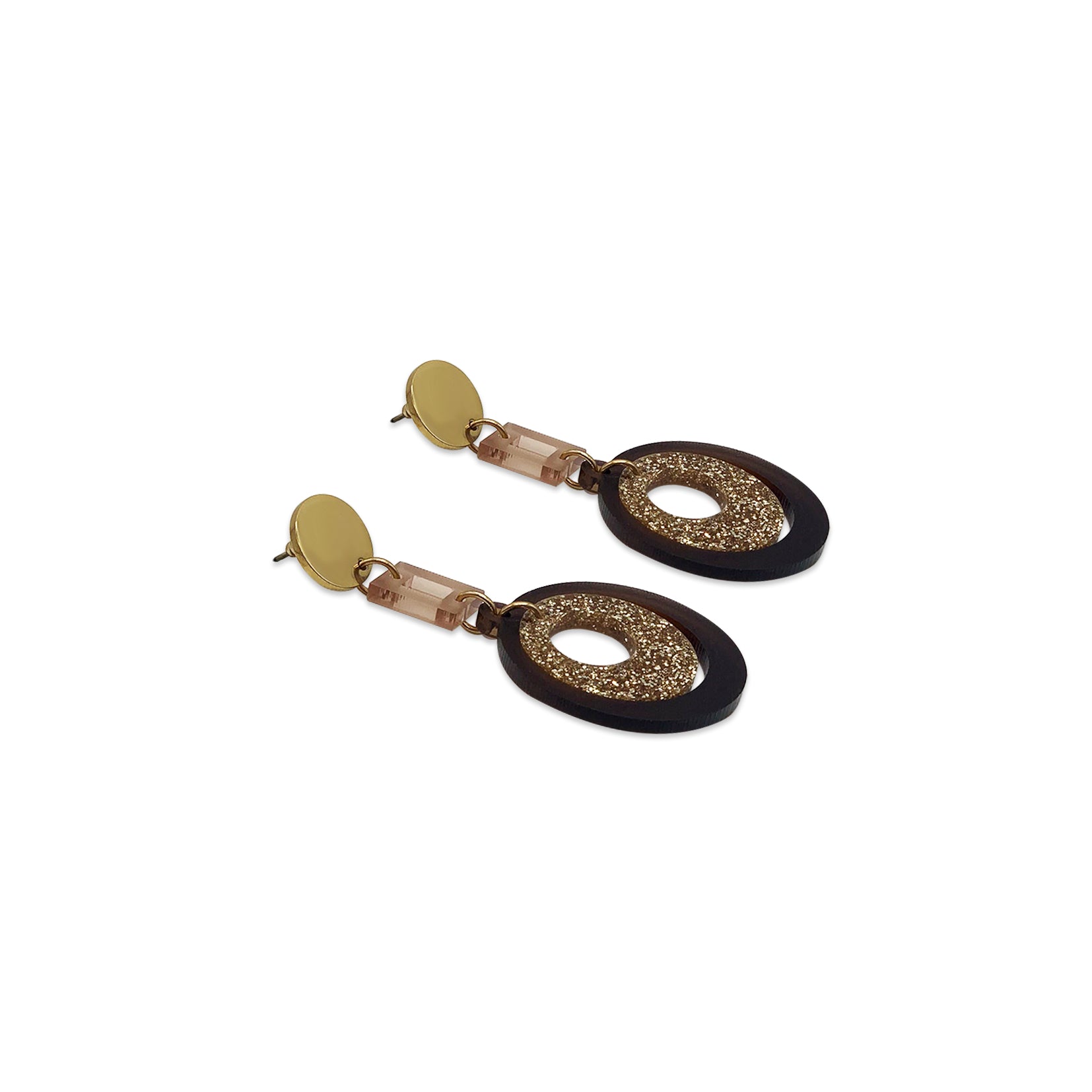Barbarella Earrings - Earth Brown, Gold Glitter & Champagne