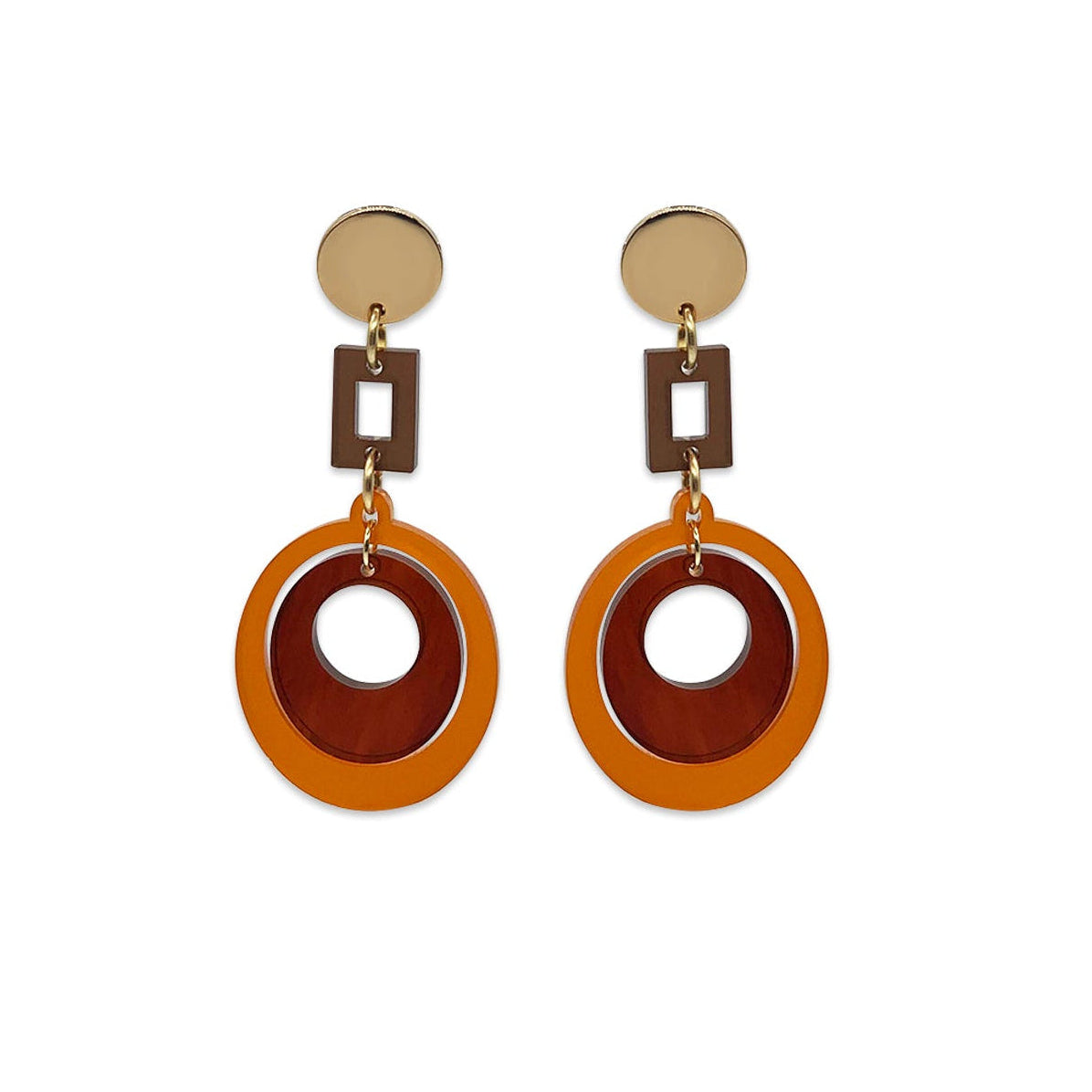 Barbarella Earrings - Burnt Orange, Tortoiseshell & Earth Brown