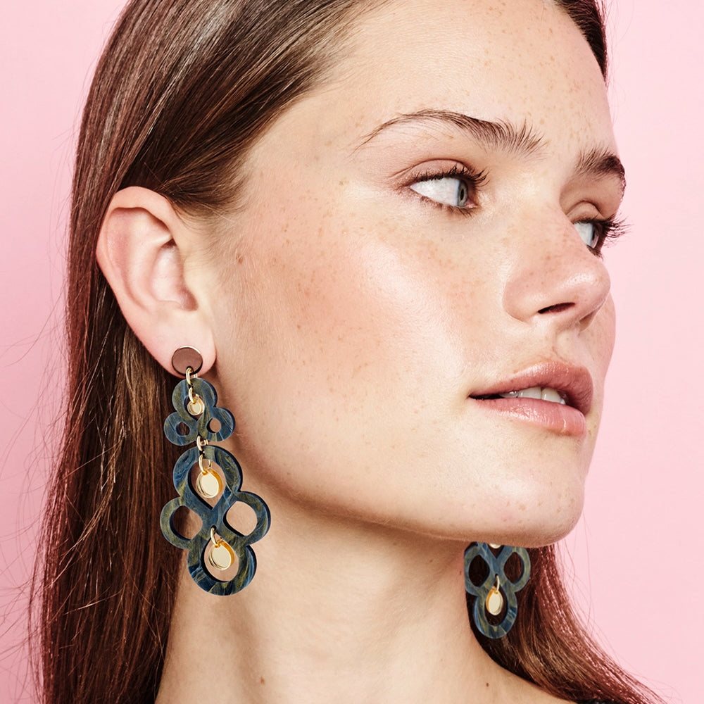 Batik Earrings - Black Swirl & Gold Mirror