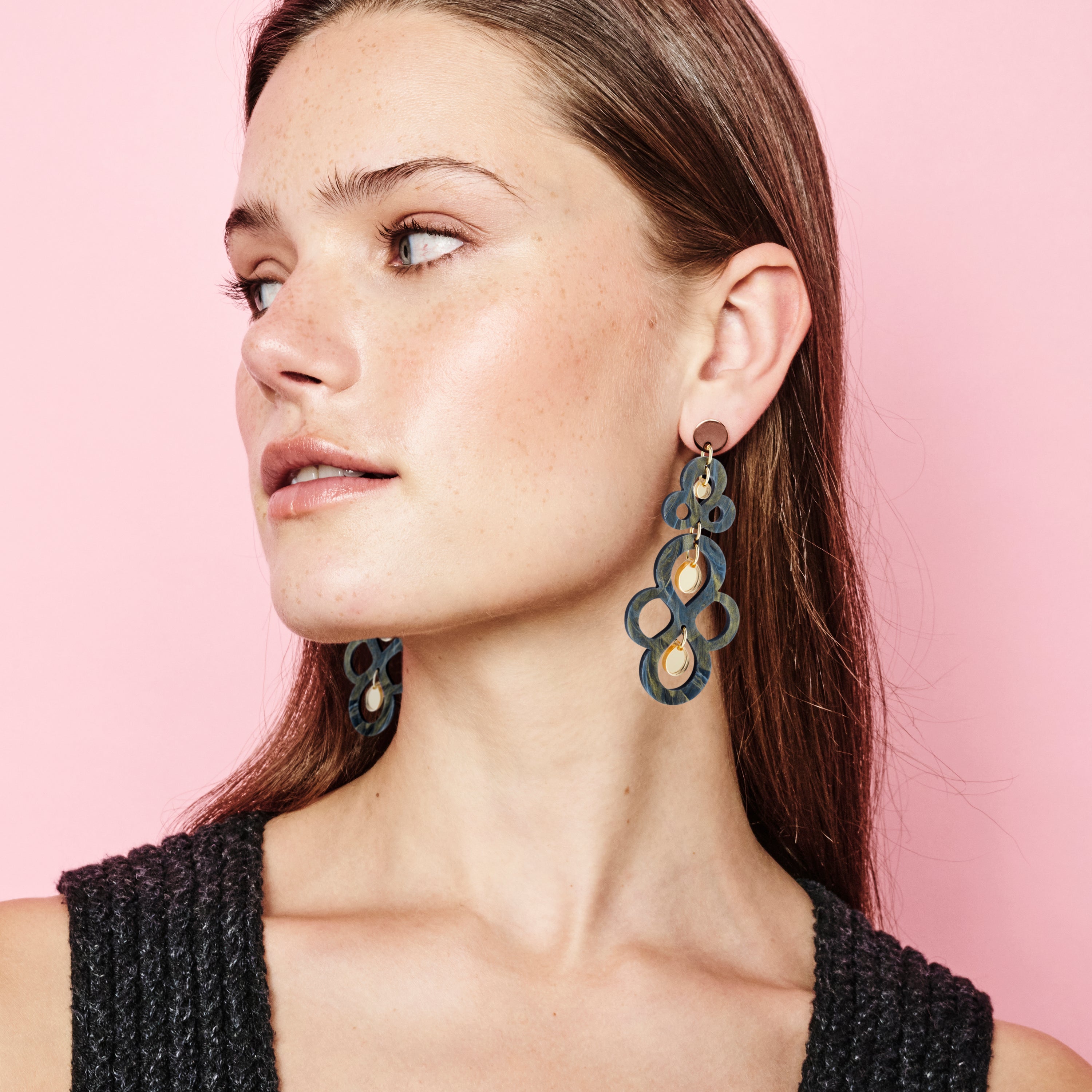 Batik Earrings - Black Swirl & Gold Mirror