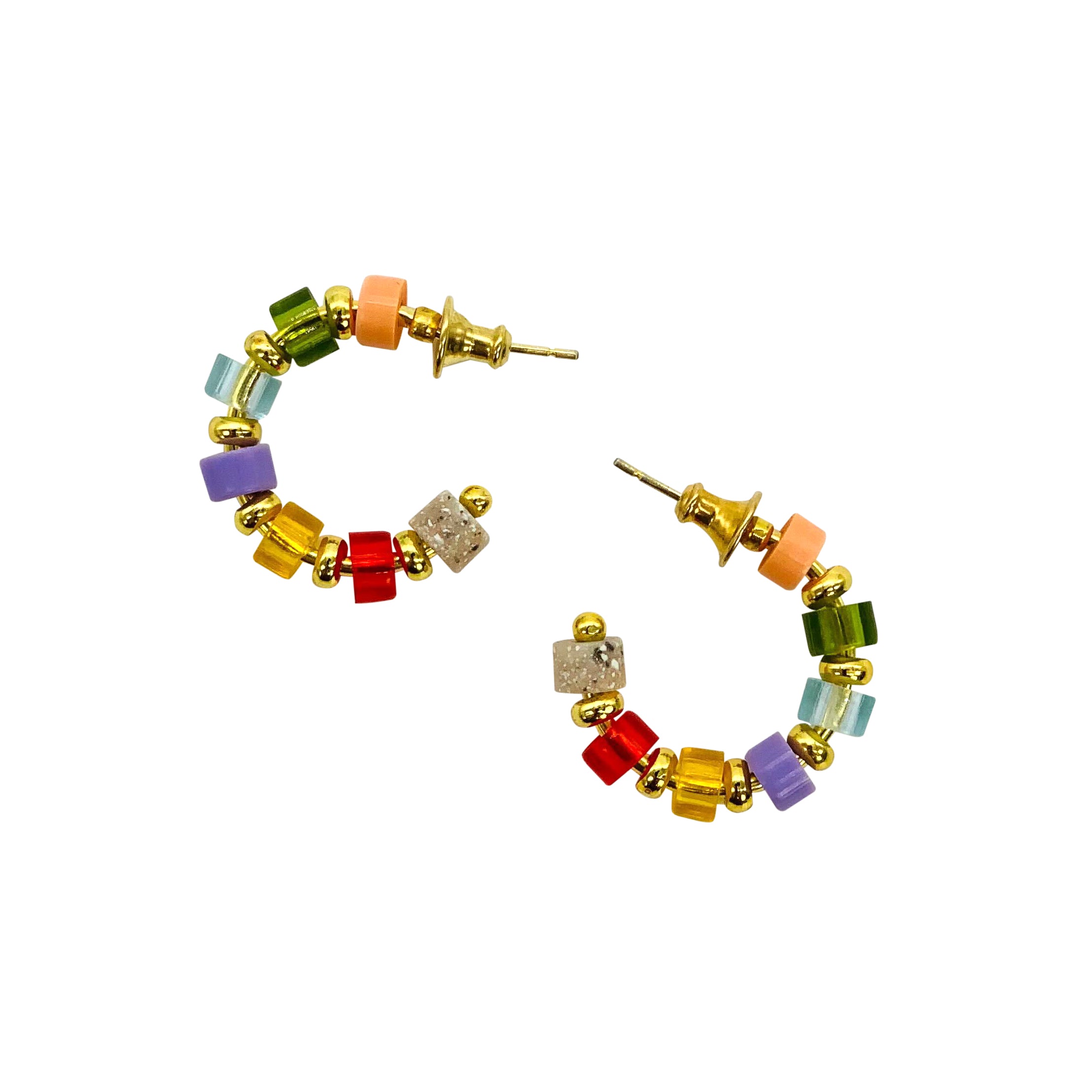 Beaded Hoop Earrings - Rainbow